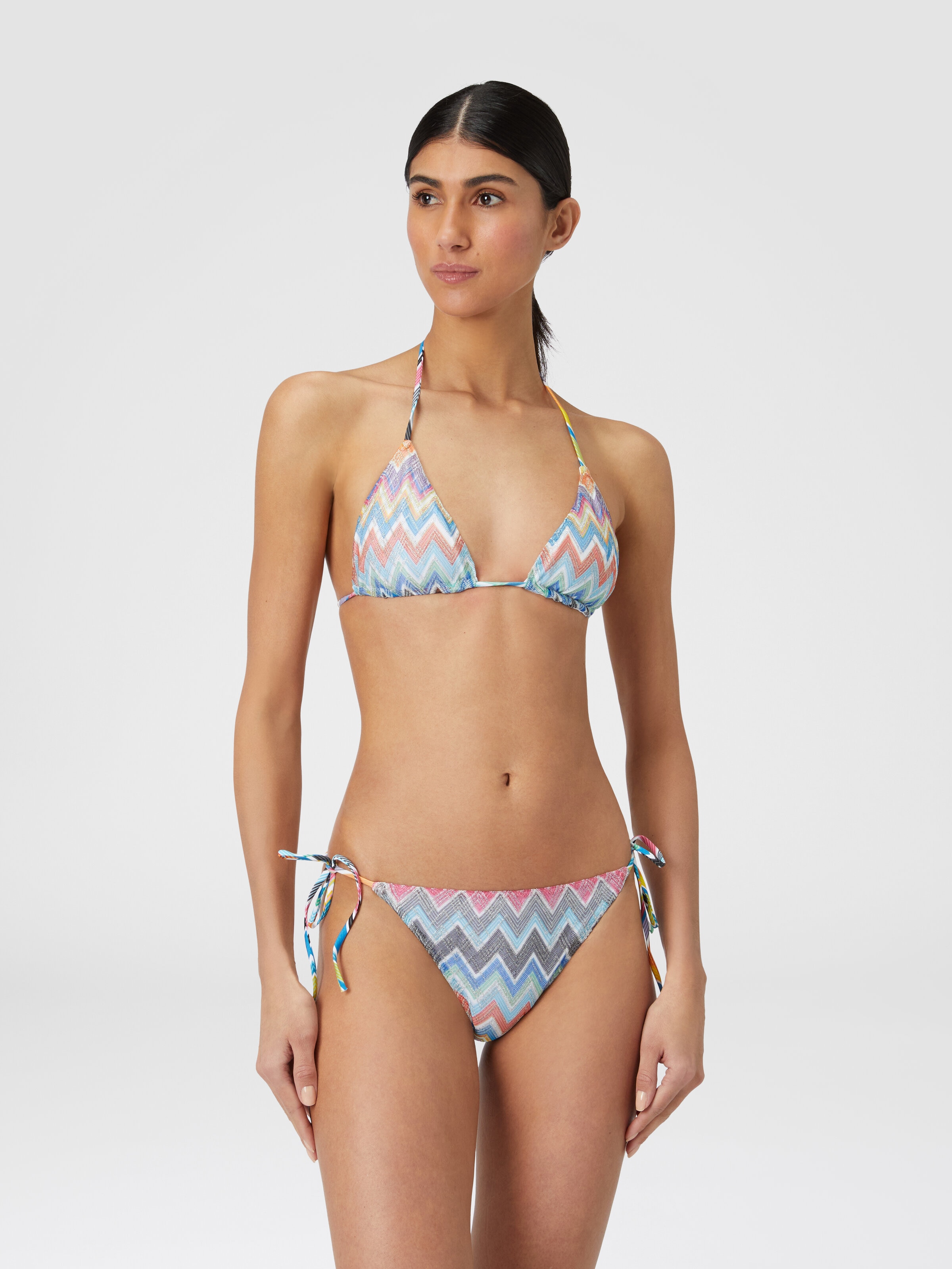 Zigzag viscose blend bikini with lurex, Multicoloured  - 1