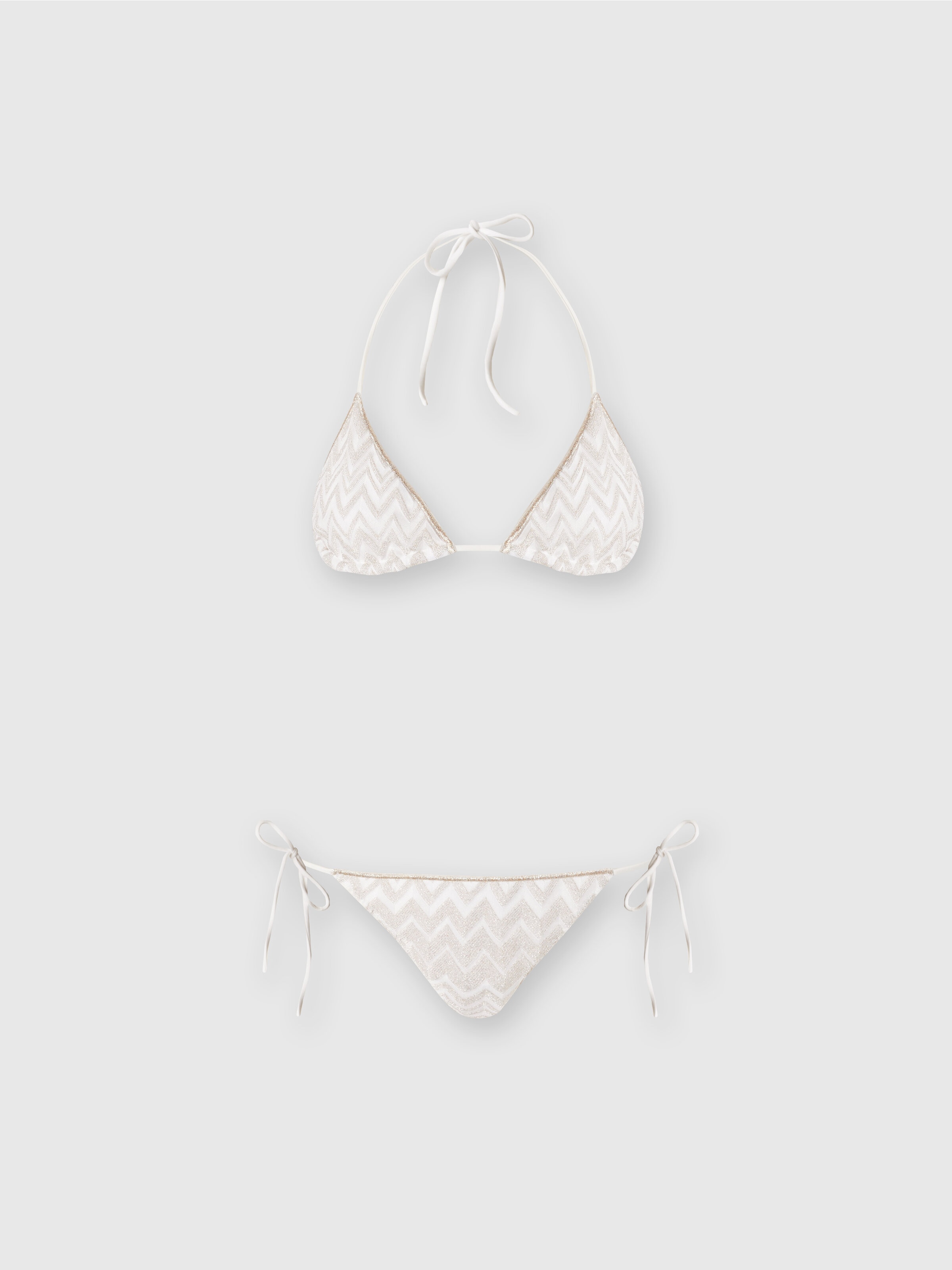 Bikini in misto viscosa con zig zag tono su tono e lurex, Bianco  - 0