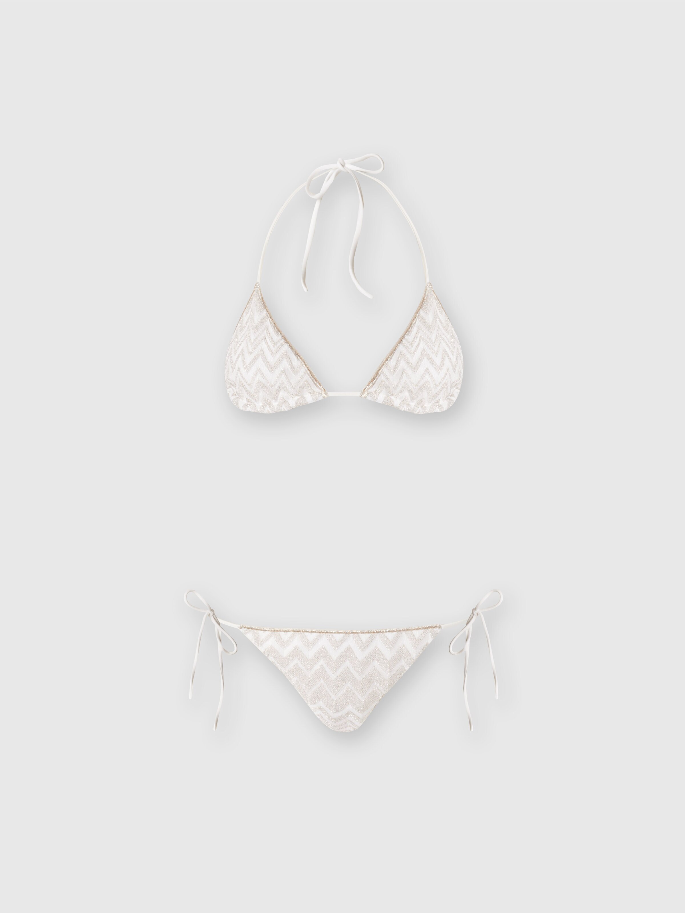 Bikini en viscose mélangée avec zig-zag ton sur ton et lurex, Blanc  - 0