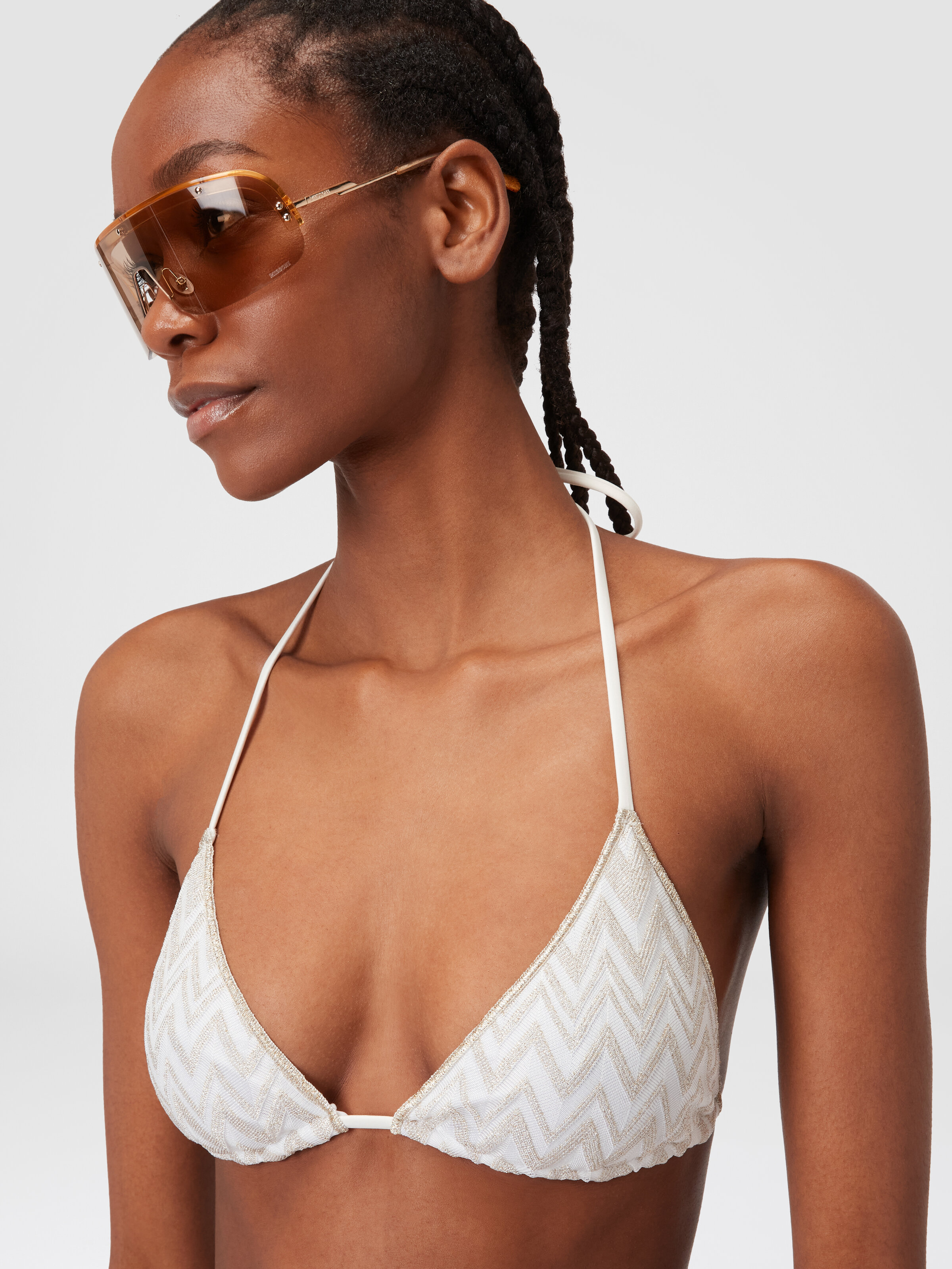 Viscose blend zigzag tone-on-tone bikini with lurex, White  - 4