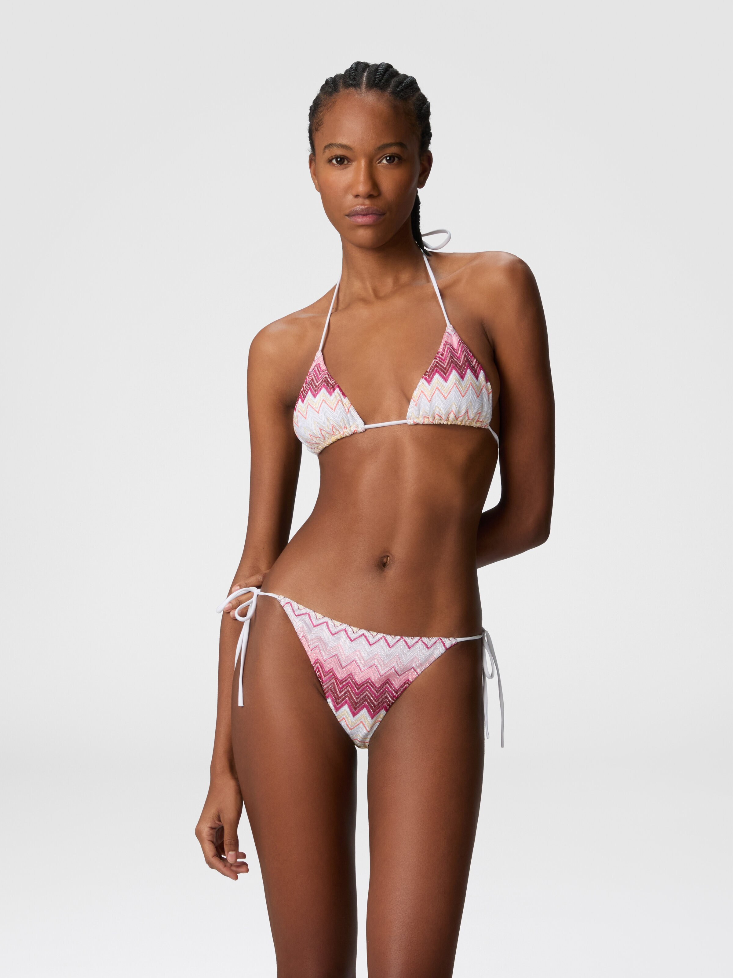 Triangle bikini in viscose blend zig zag lamé, Multicoloured  - 1