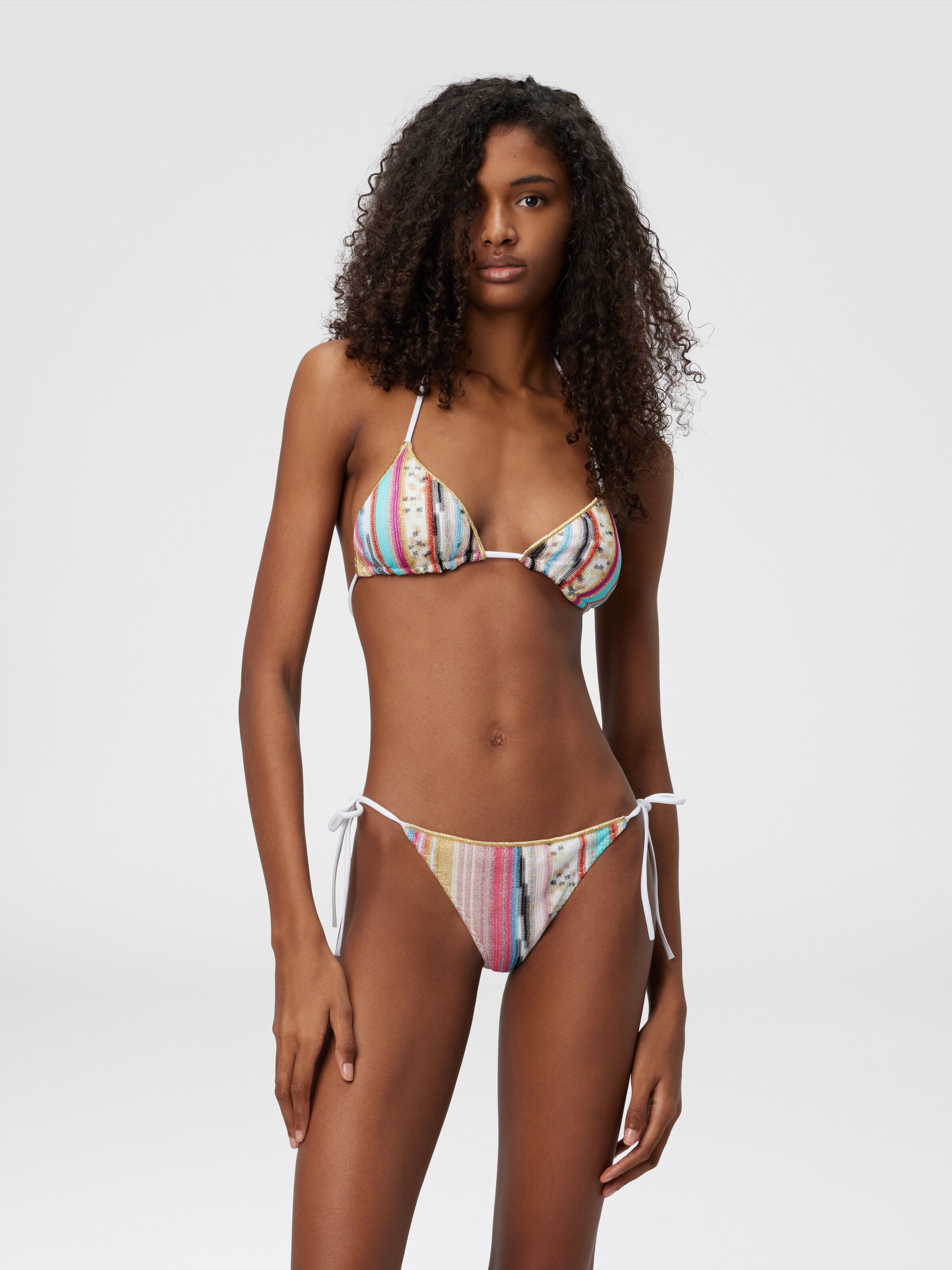 Lamé slub viscose triangle bikini, Multicoloured  - 1