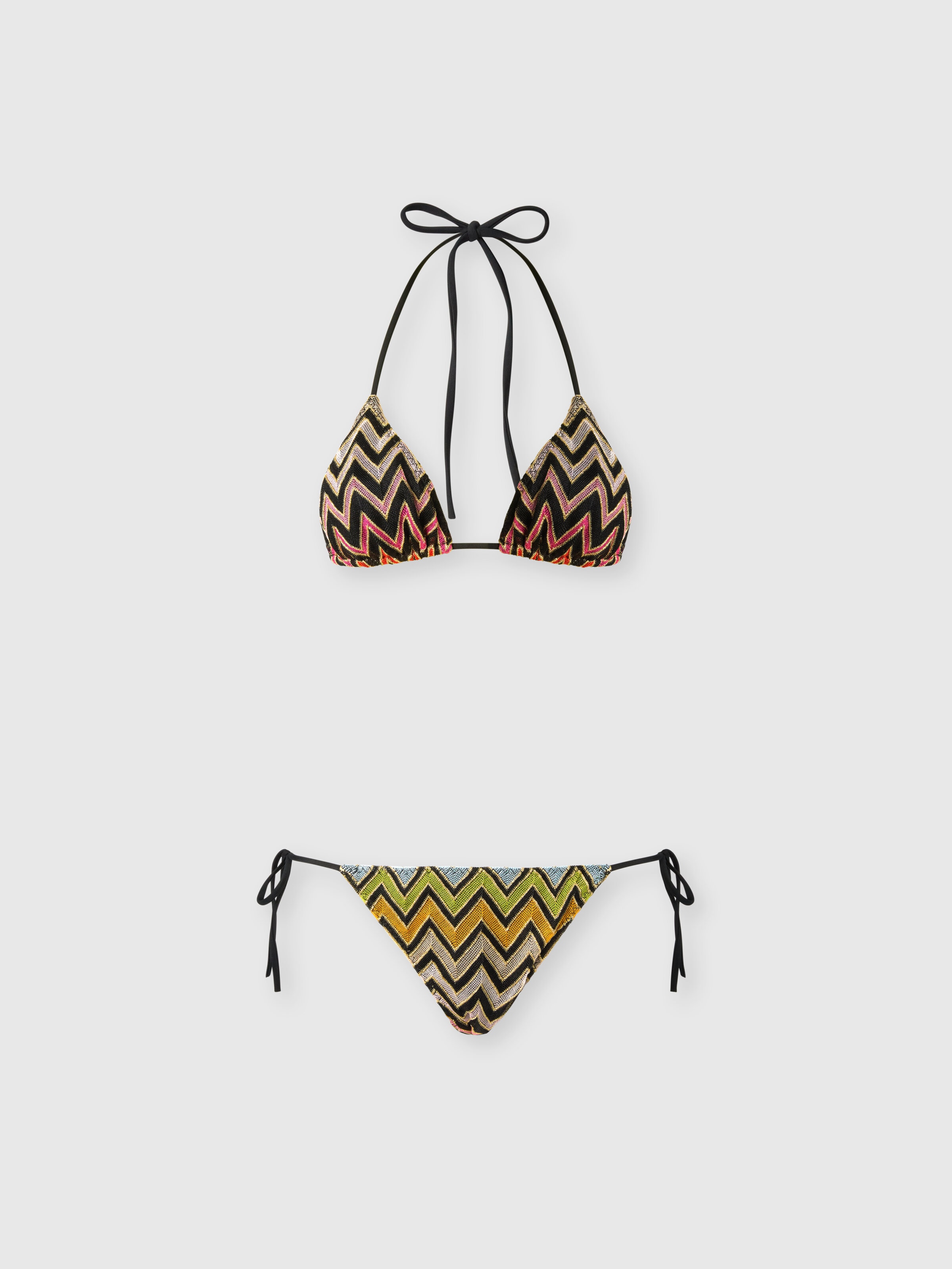 Chevron Pattern Bikini in Viscose and Lamé, Multicoloured  - 0