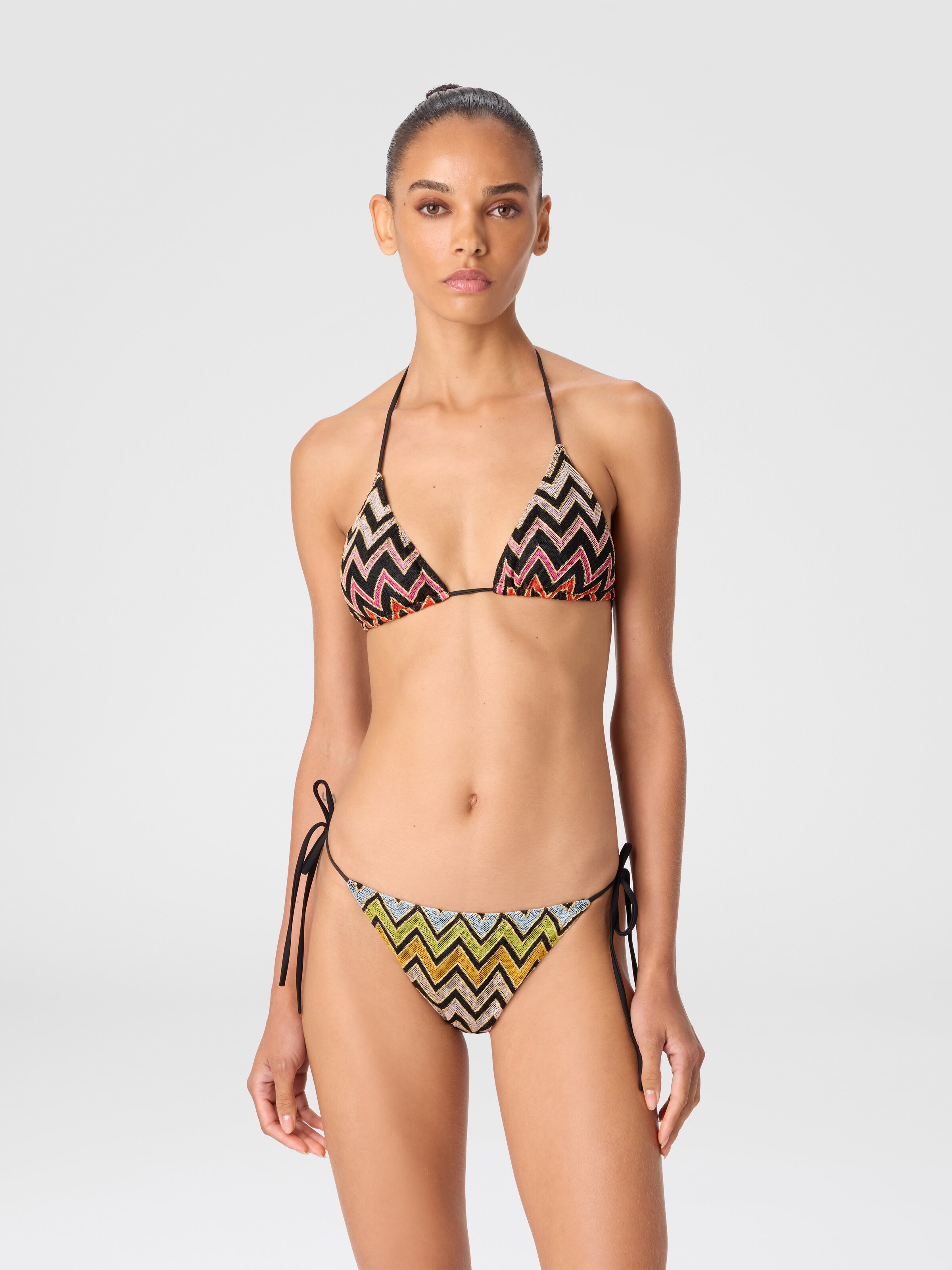 Chevron Pattern Bikini in Viscose and Lamé, Multicoloured  - 1