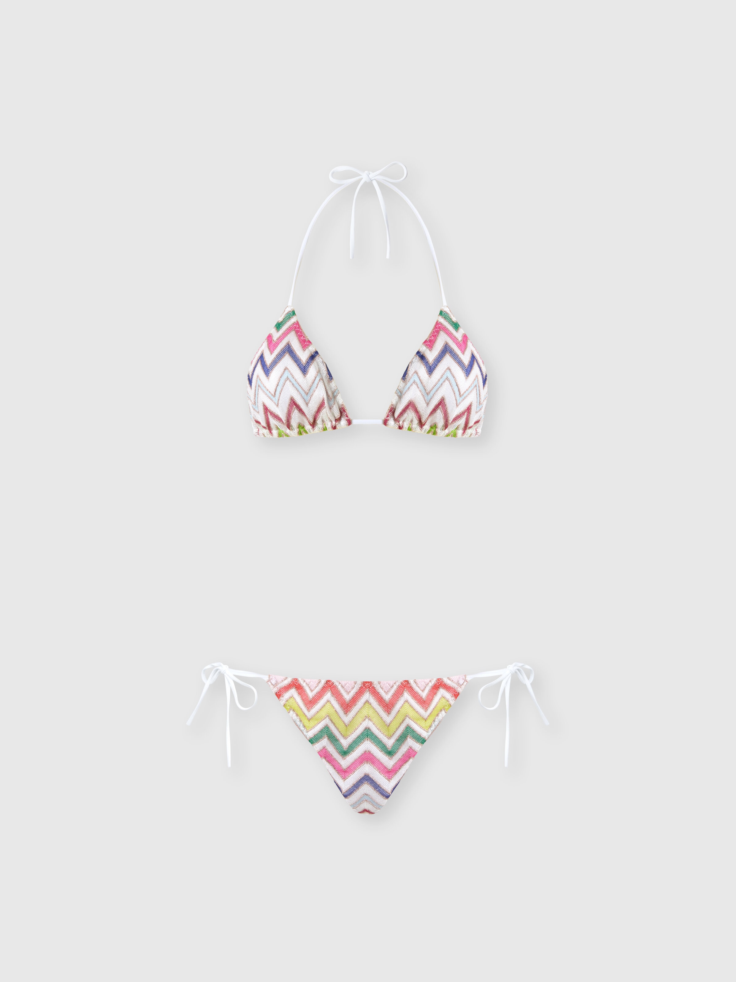 Chevron Pattern Bikini in Viscose and Lamé, Multicoloured  - 0