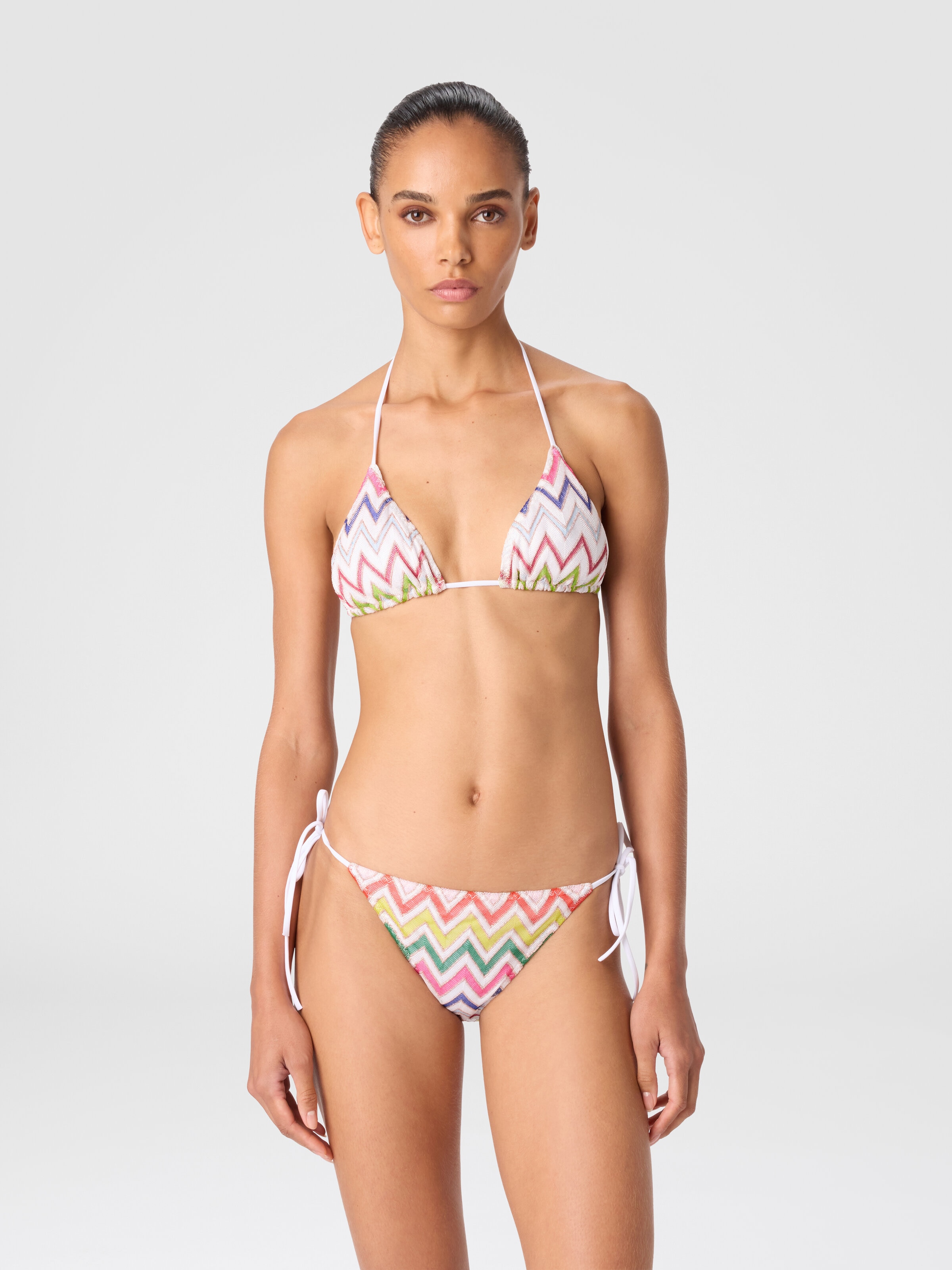 Chevron Pattern Bikini in Viscose and Lamé, Multicoloured  - 1