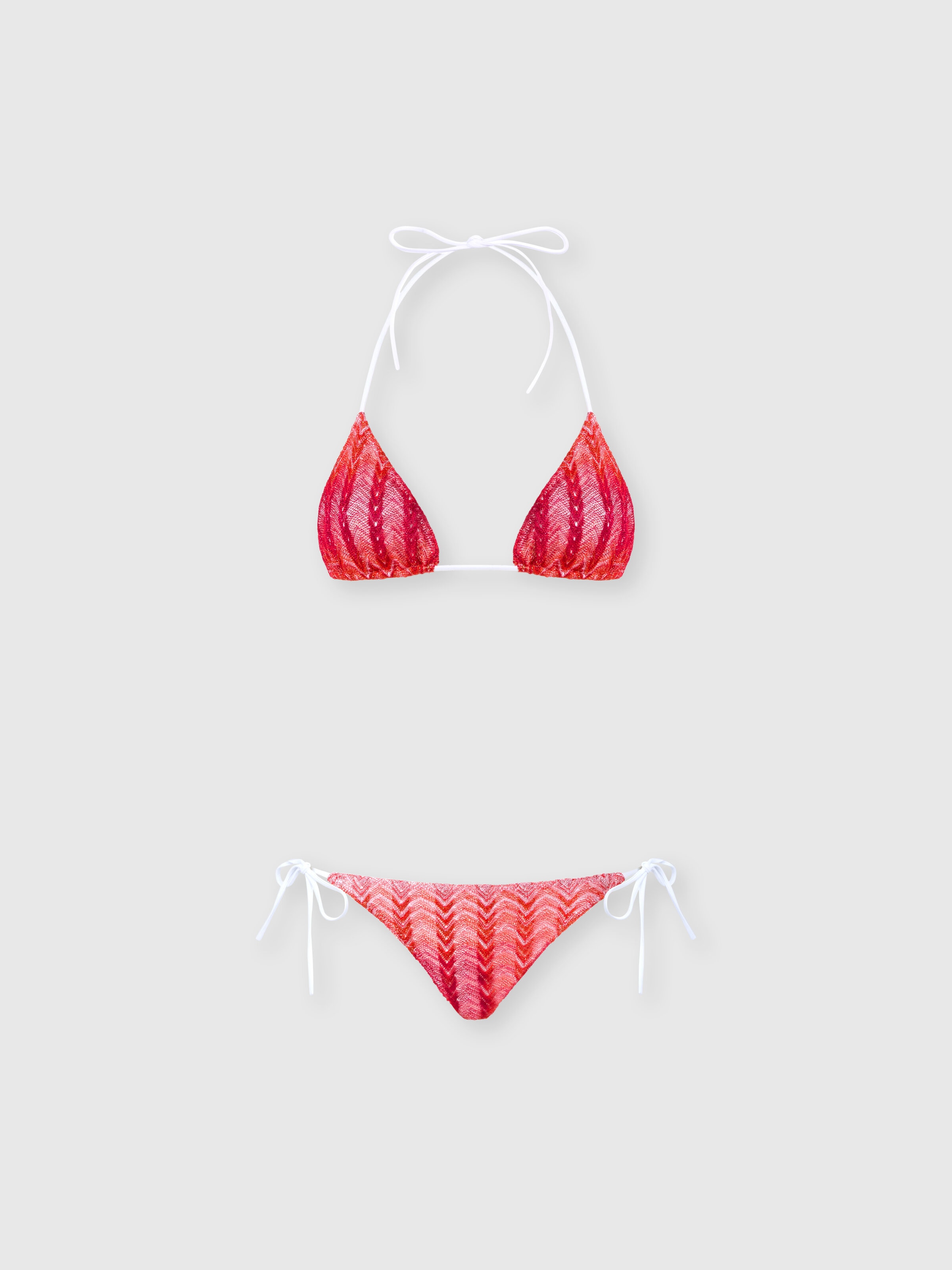 Viscose and lamé chevron-patterned bikini, Multicoloured  - 0