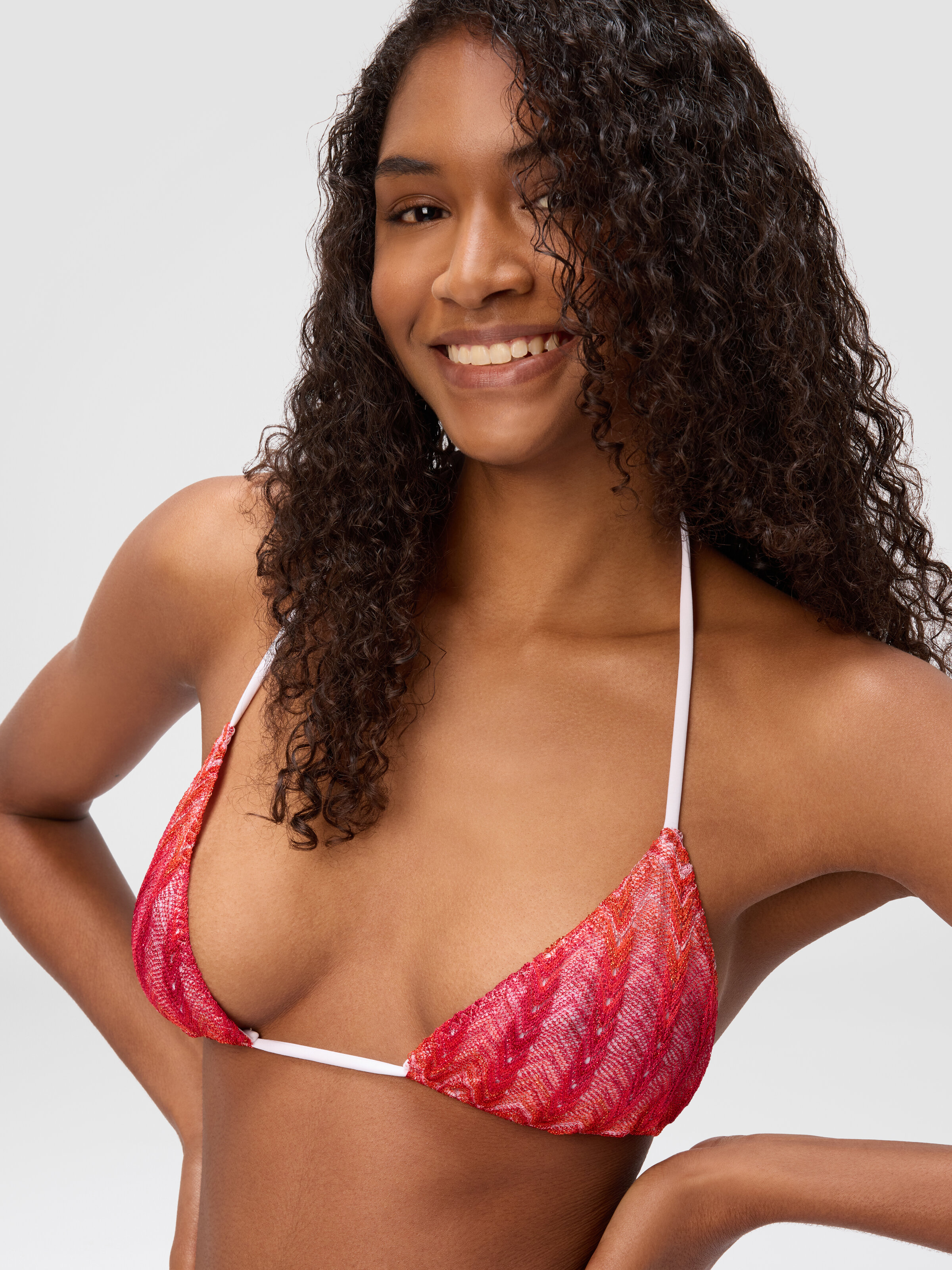 Viscose and lamé chevron-patterned bikini, Multicoloured  - 4