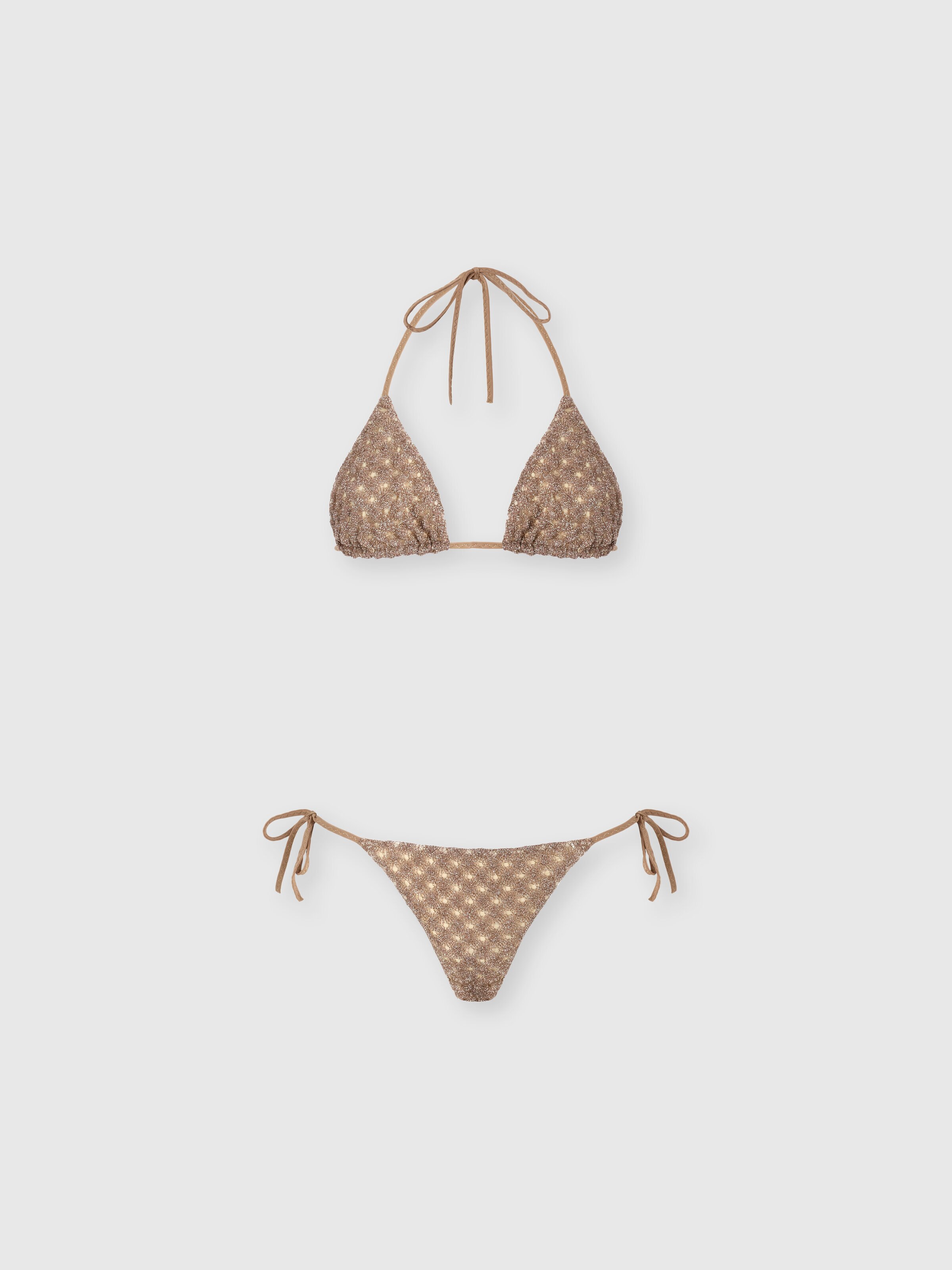 Bikini in lamé viscose with spiderweb pattern, Brown - 0
