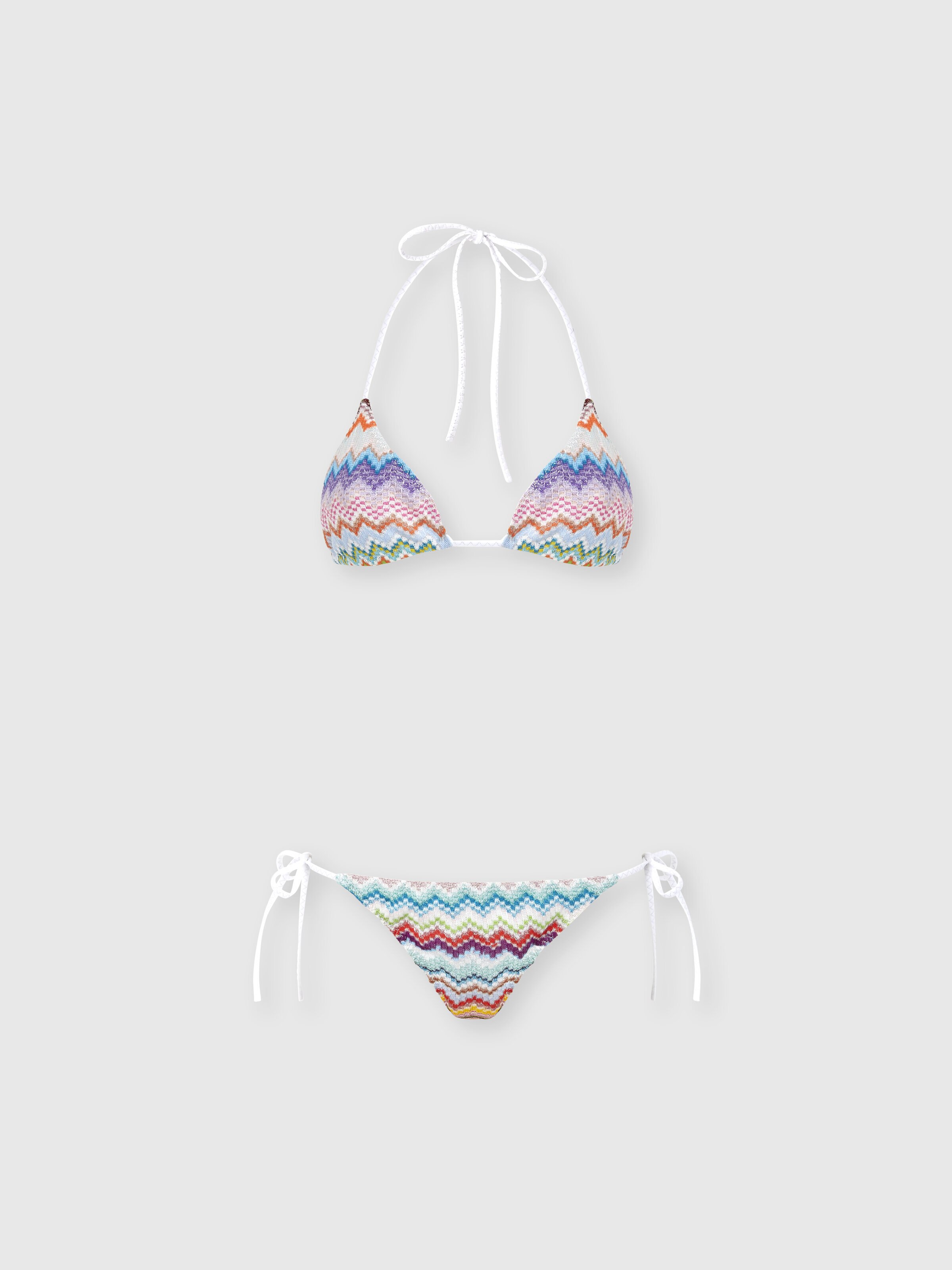 Triangel-Bikini aus Lamé-Viskose mit Zickzackmuster im Pixeleffekt, Mehrfarbig  - 0