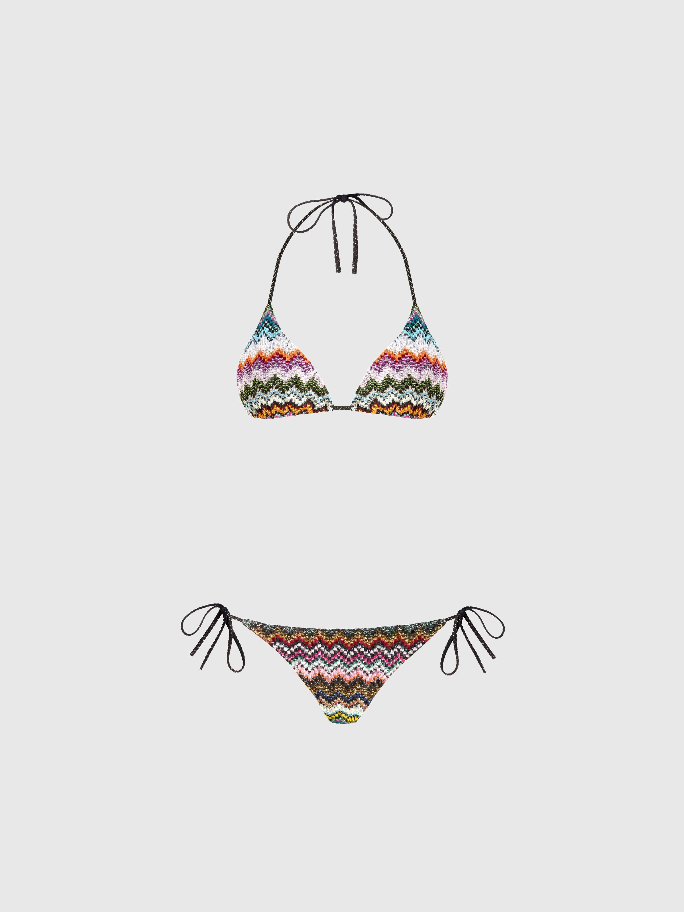 Triangel-Bikini aus Lamé-Viskose mit Zickzackmuster im Pixeleffekt, Schwarz & Mehrfarbig - 0