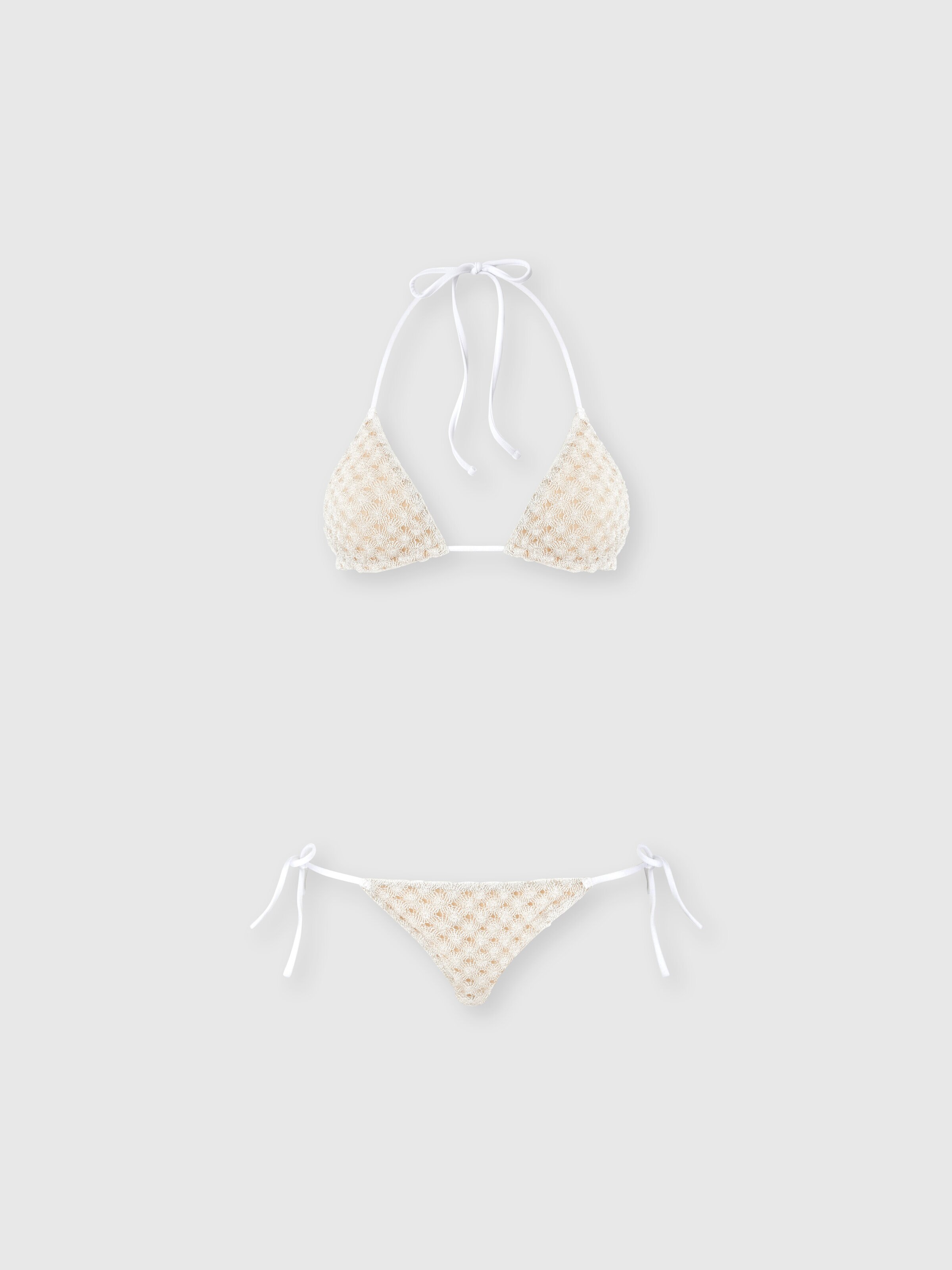 Triangle bikini in lamé viscose with raschel workmanship, White  - 0