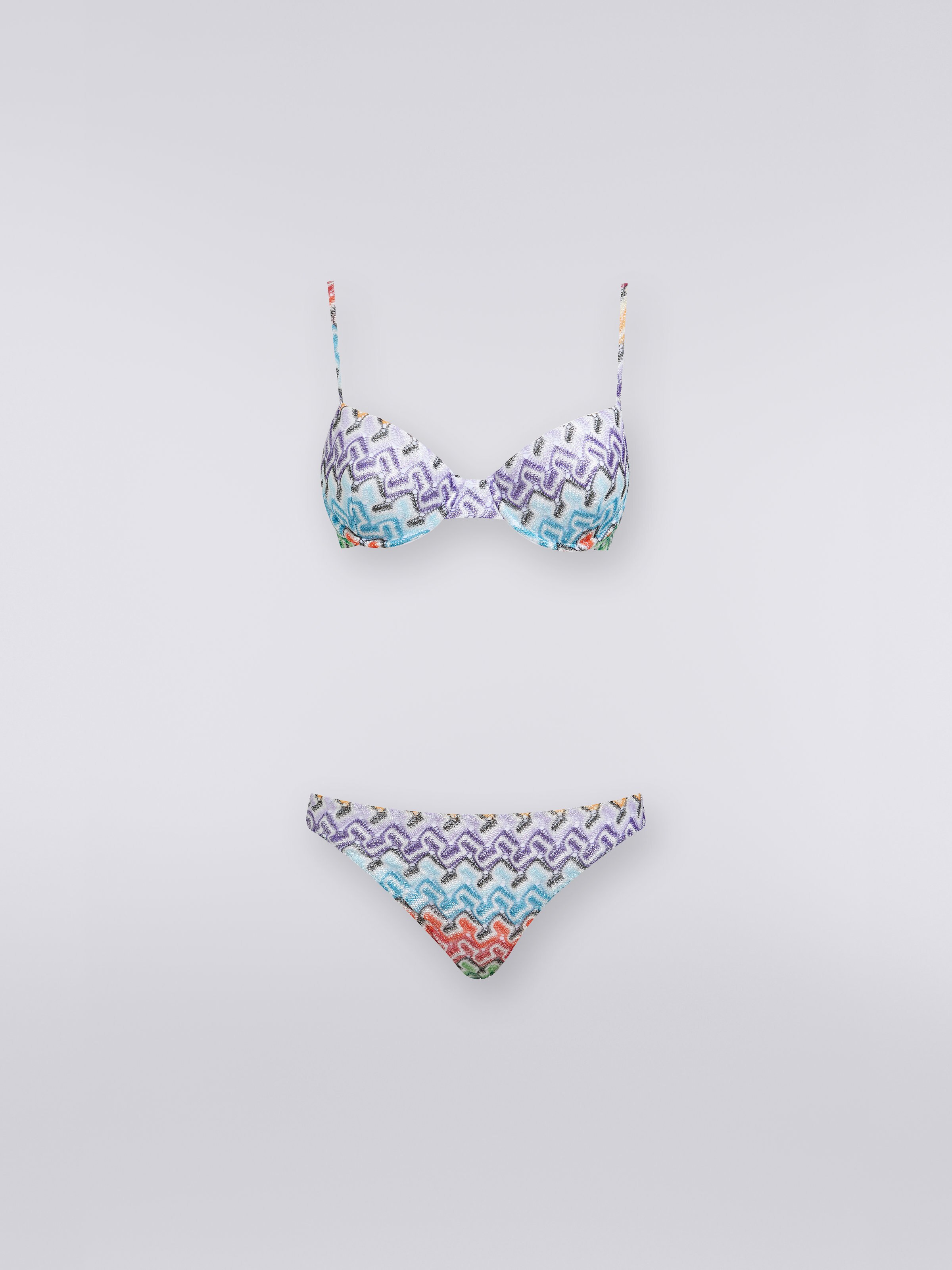 Lace-effect viscose knit bikini, Multicoloured - 0