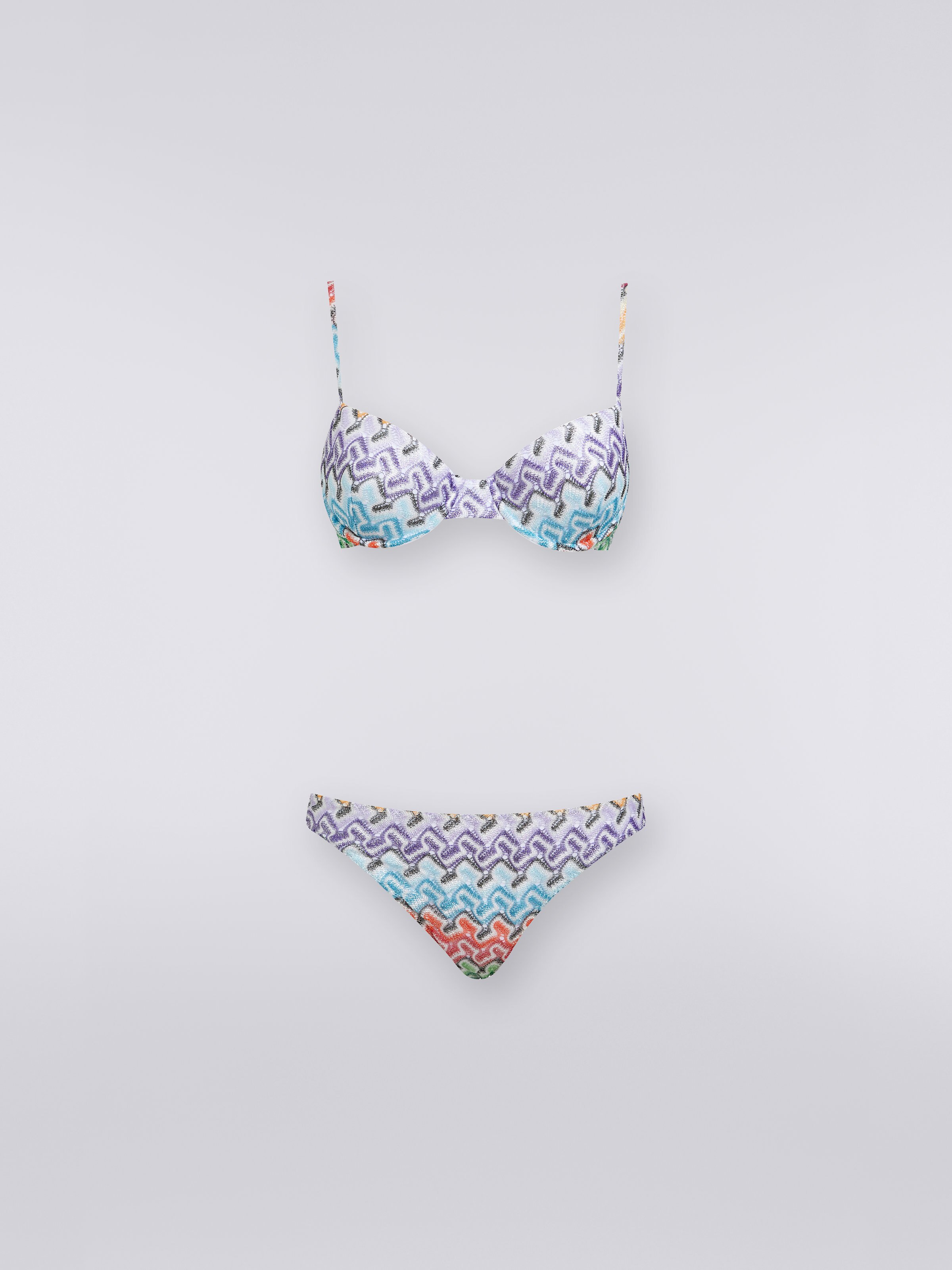 Lace-effect viscose knit bikini, Multicoloured - 0