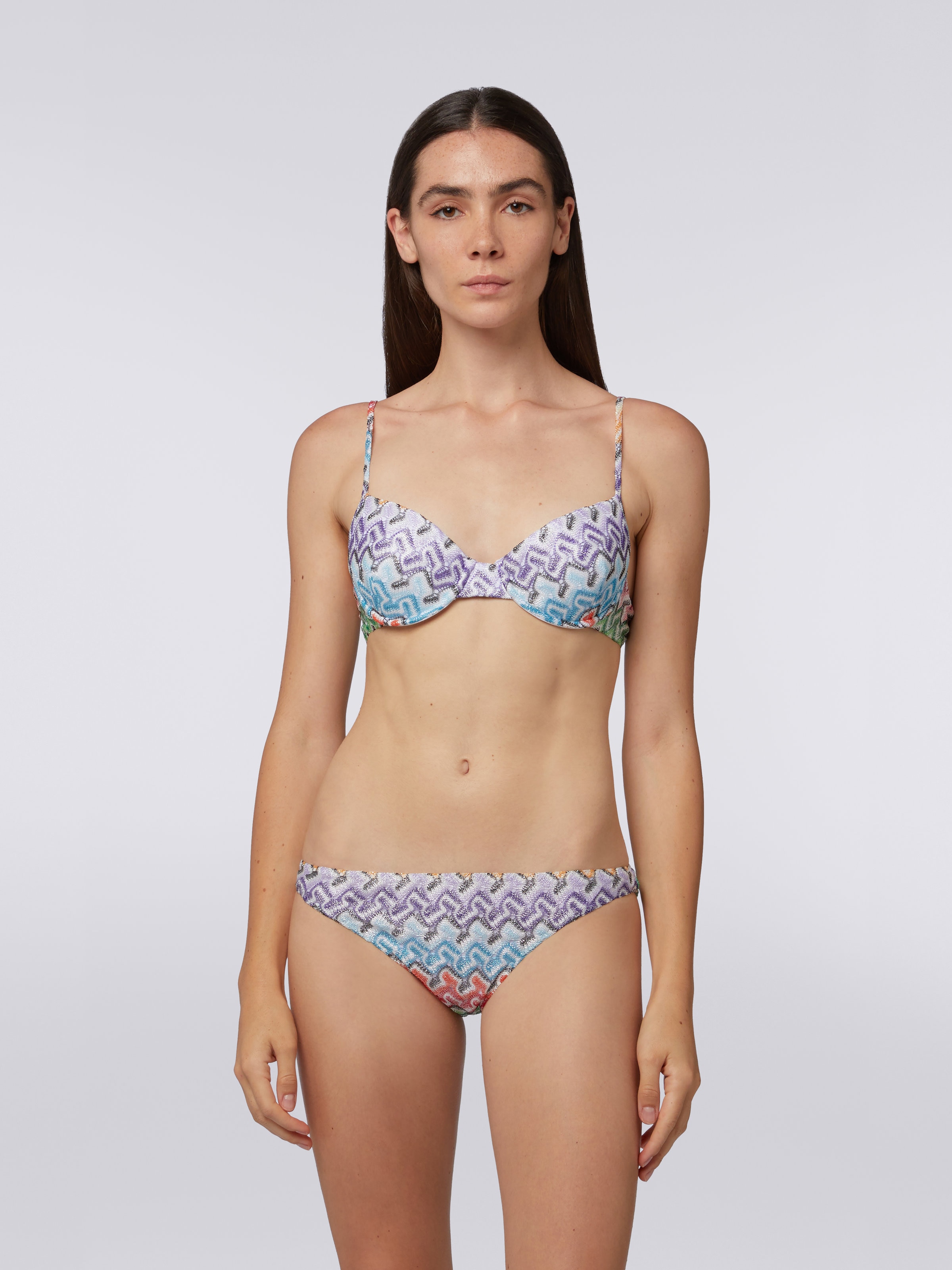 Lace-effect viscose knit bikini, Multicoloured - 1
