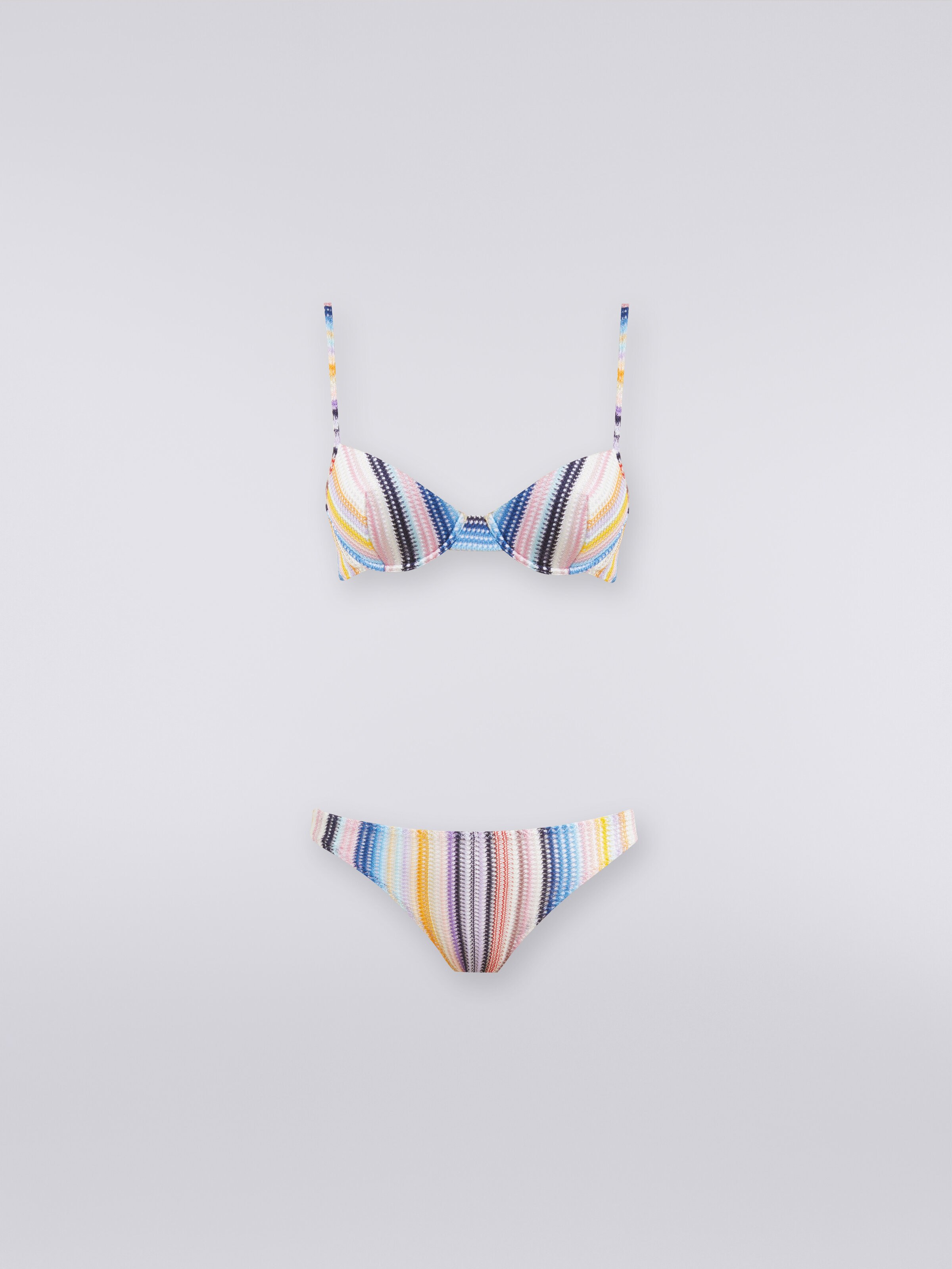 Bikini in striped viscose knit, Multicoloured  - 0