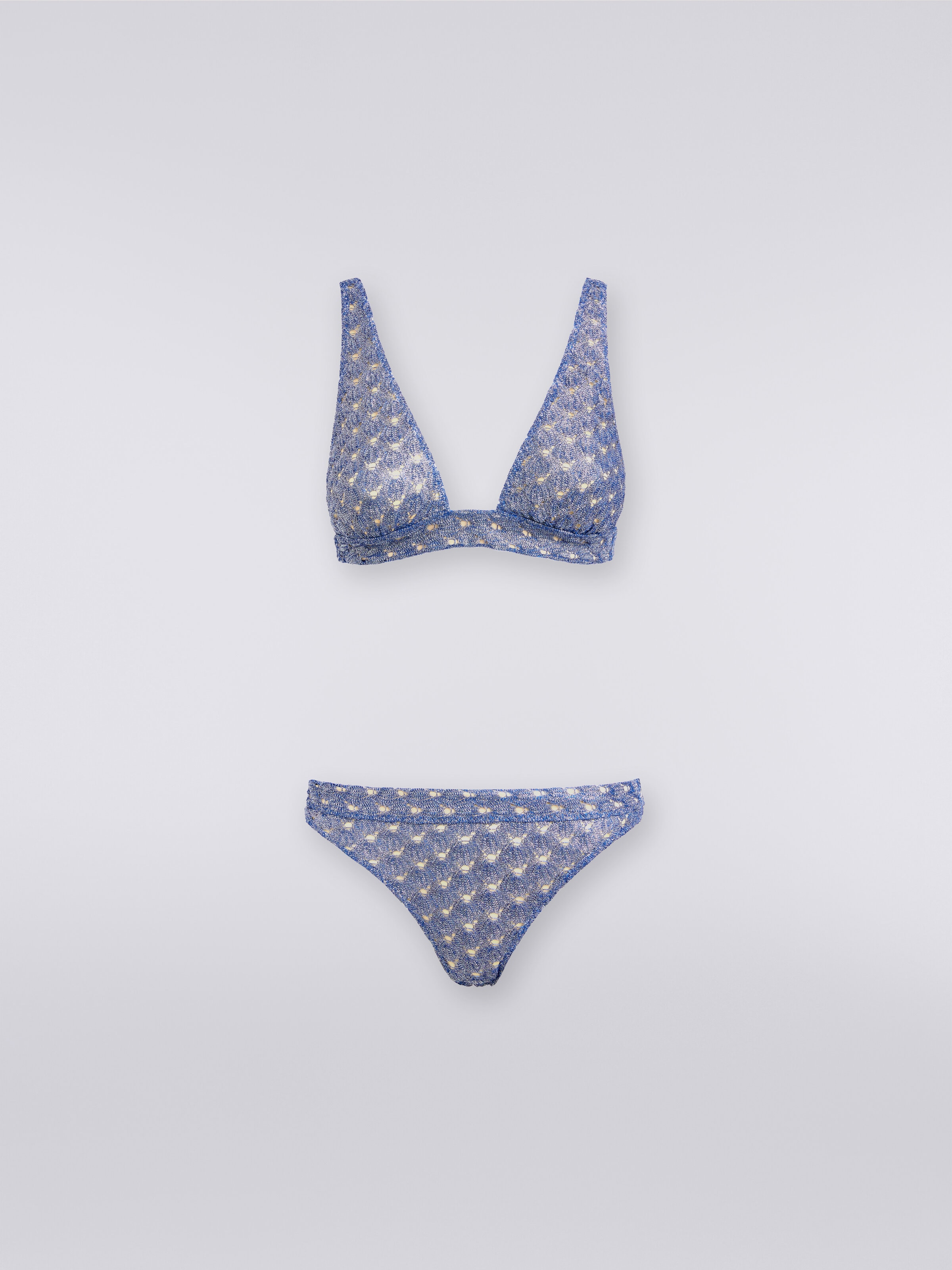 Bikini aus Viskose in Spitzenoptik mit glänzendem Finish, Blau - 0