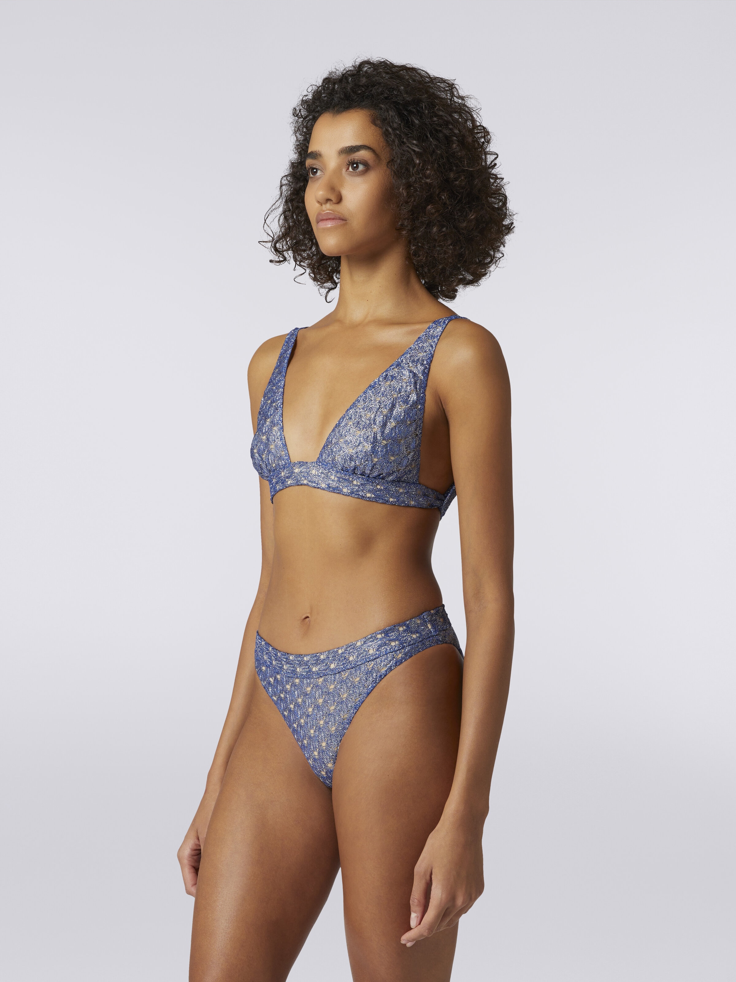 Bikini aus Viskose in Spitzenoptik mit glänzendem Finish, Blau - 2