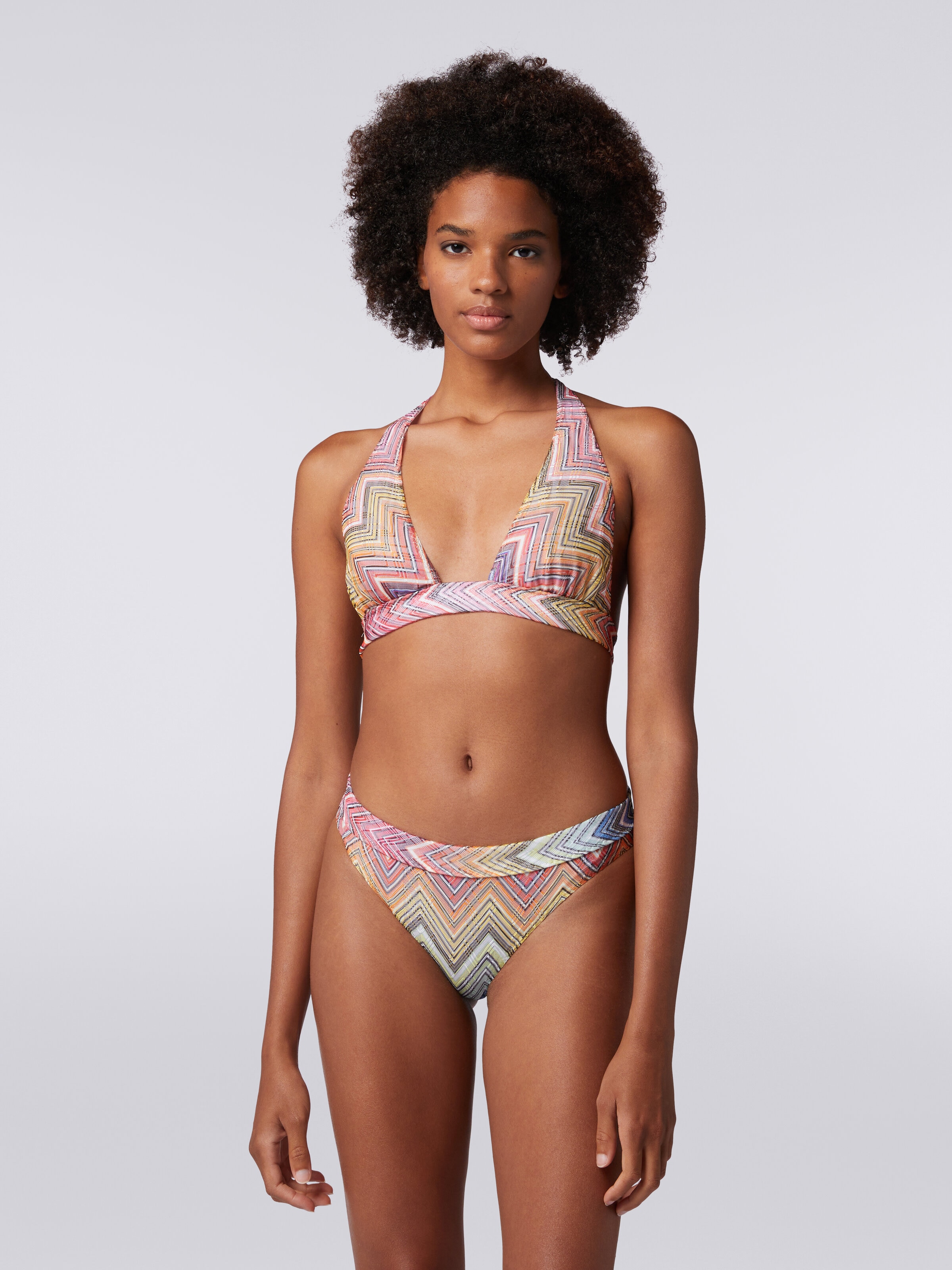 Bikini de tejido estampado zigzag, Multicolor  - 1