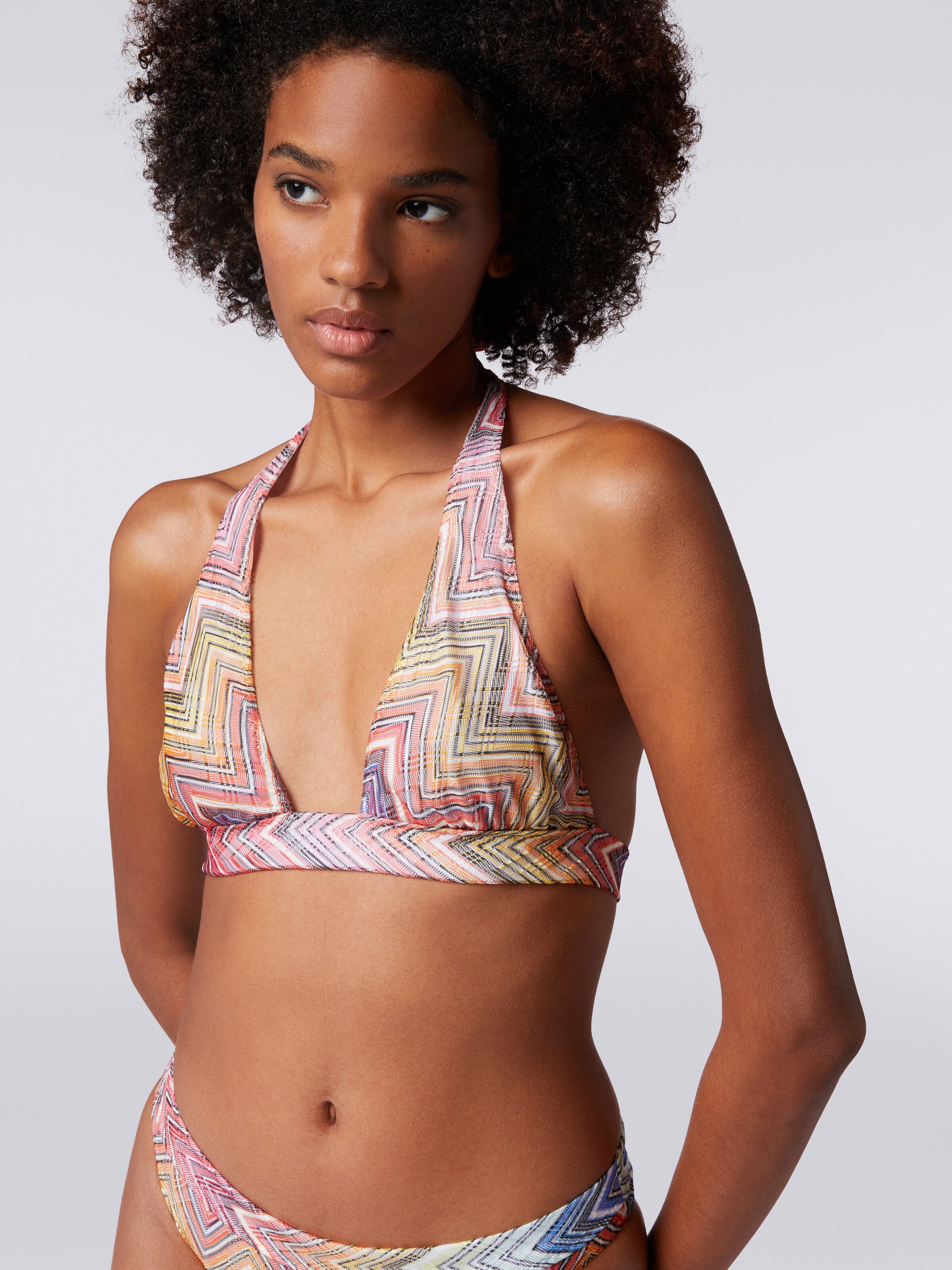 Bikini de tejido estampado zigzag, Multicolor  - 4