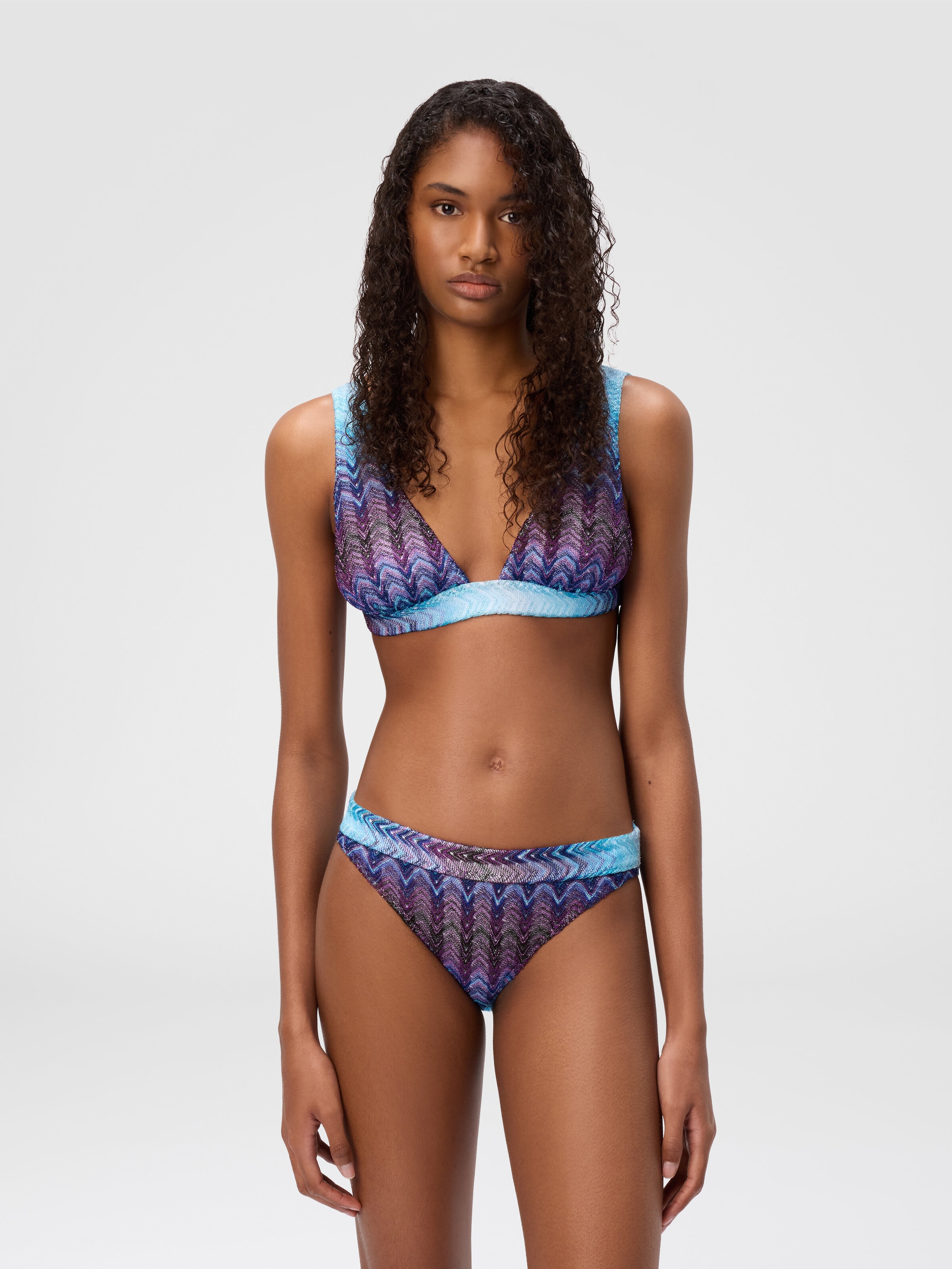 Zig zag pattern bralette bikini, Blue - 1