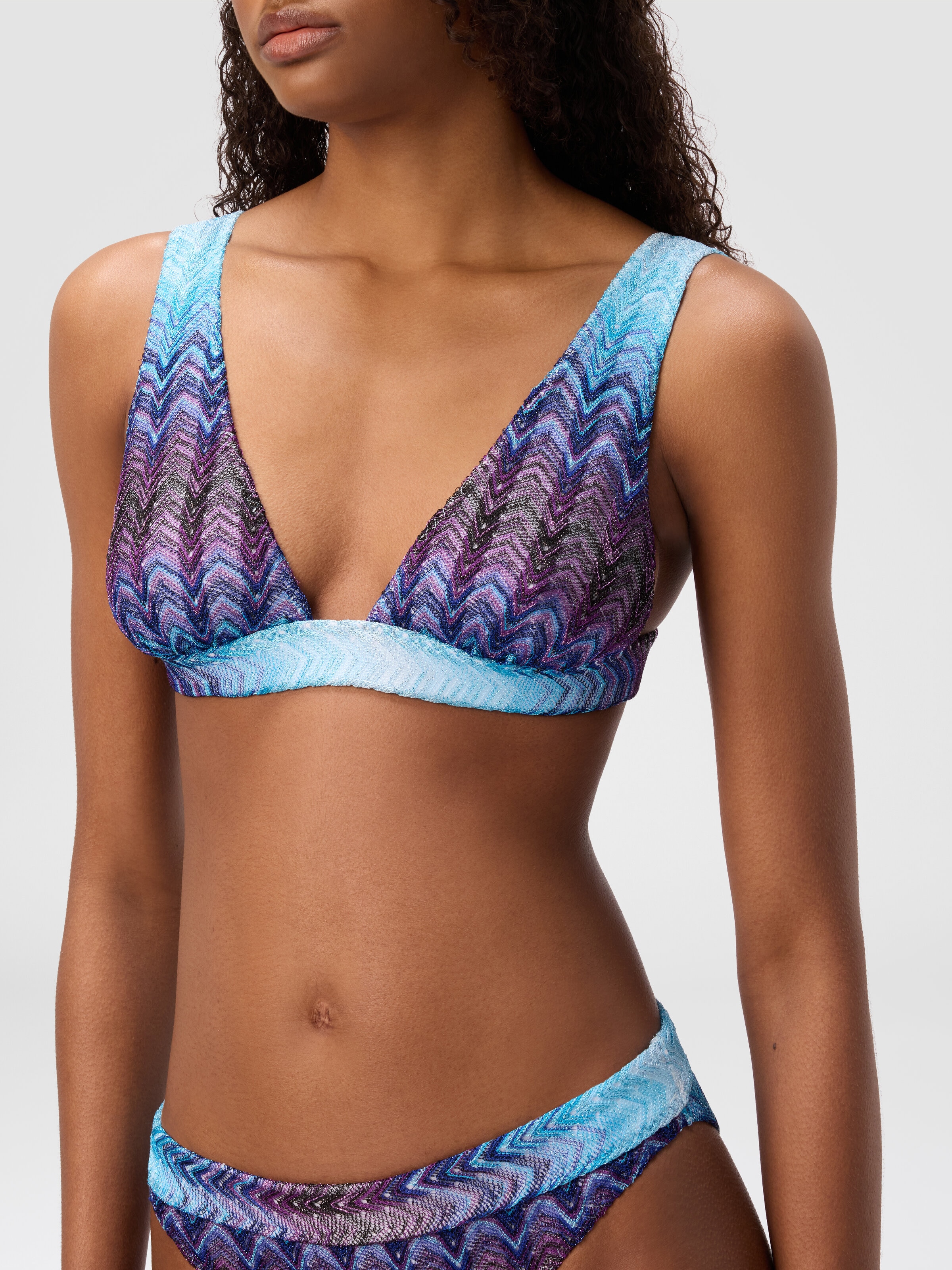 Zig zag pattern bralette bikini, Blue - 4