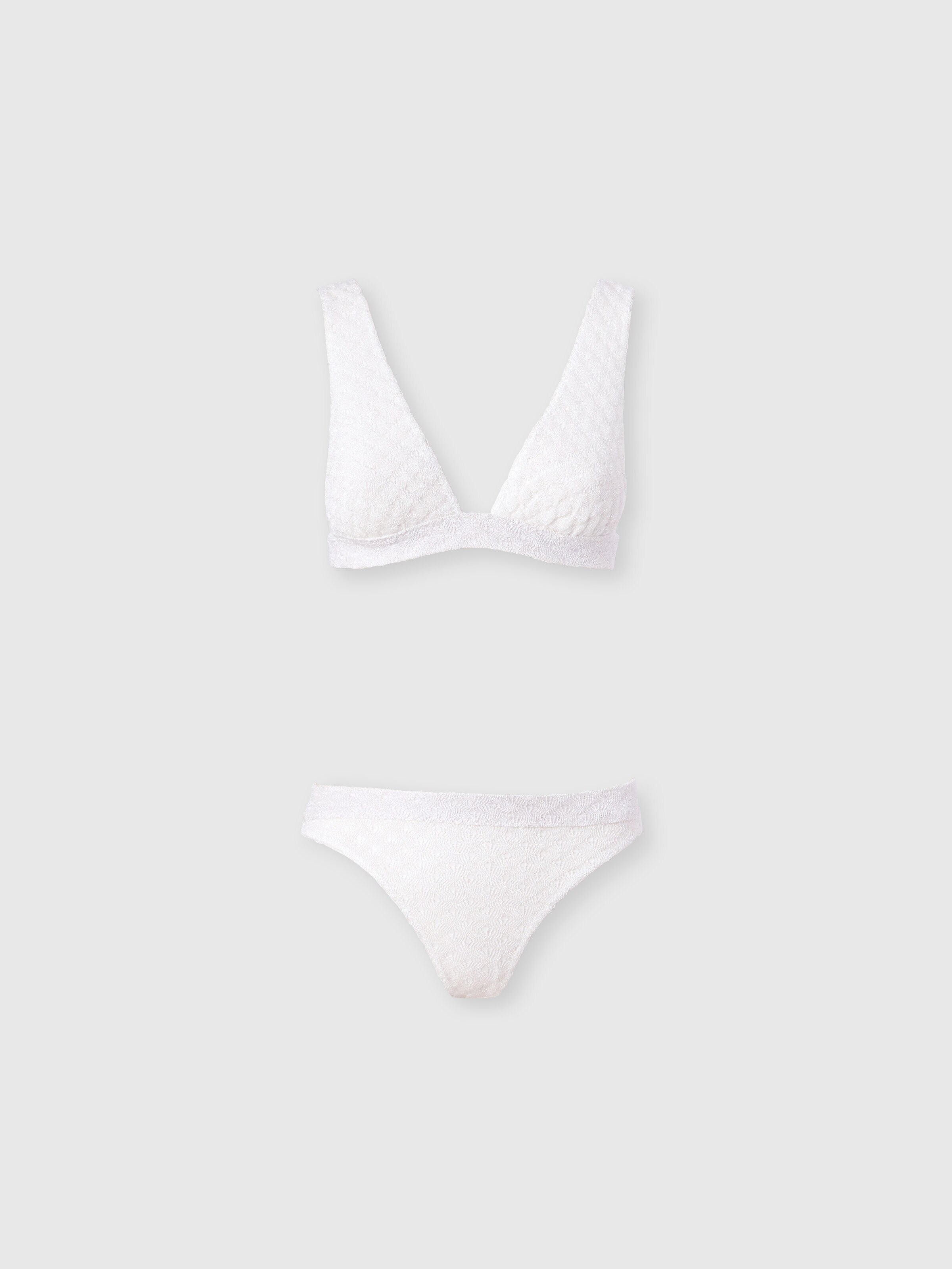 Bralette bikini in lamé viscose with raschel workmanship, White  - 0