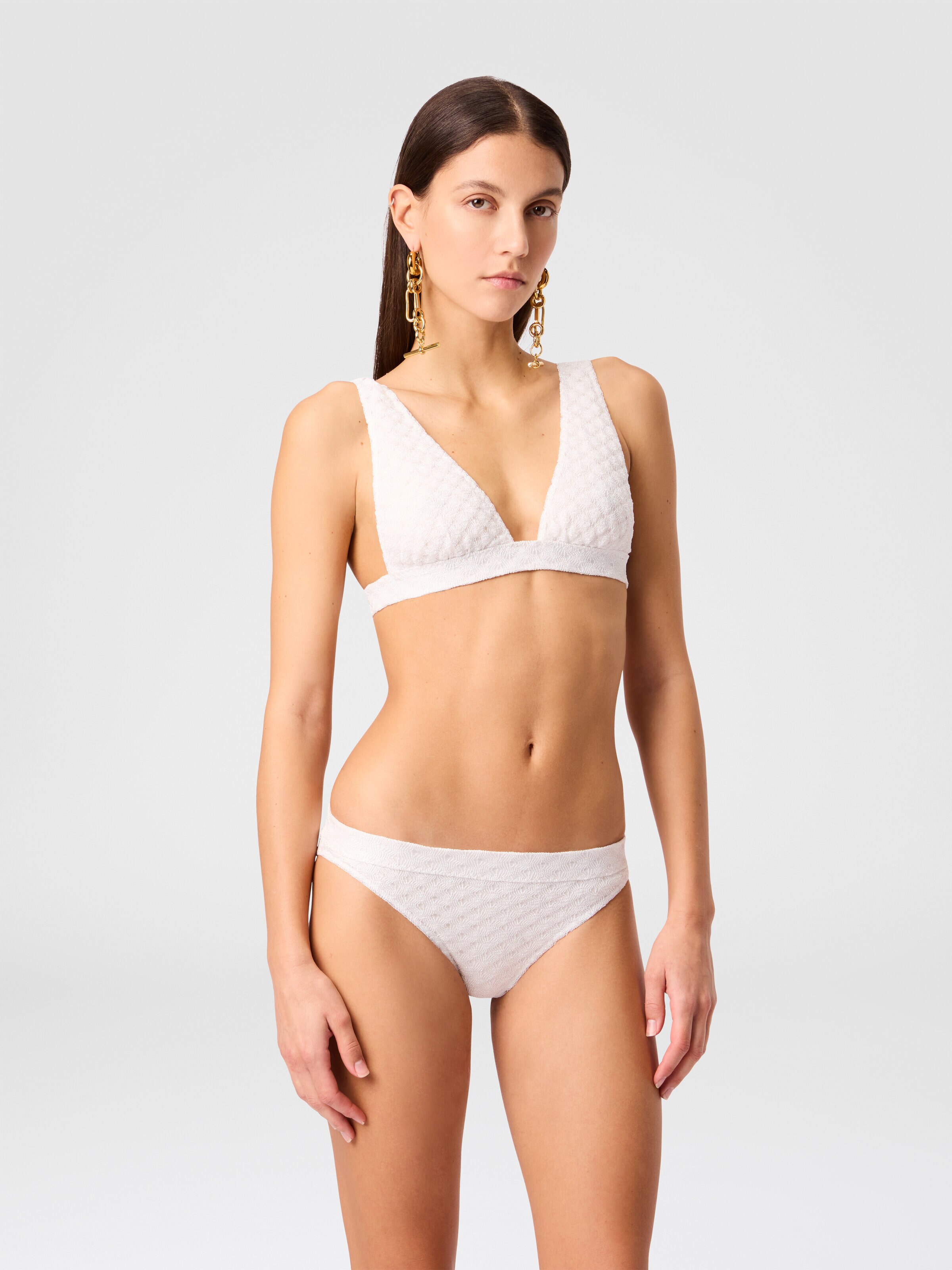 Bralette bikini in lamé viscose with raschel workmanship, White  - 1