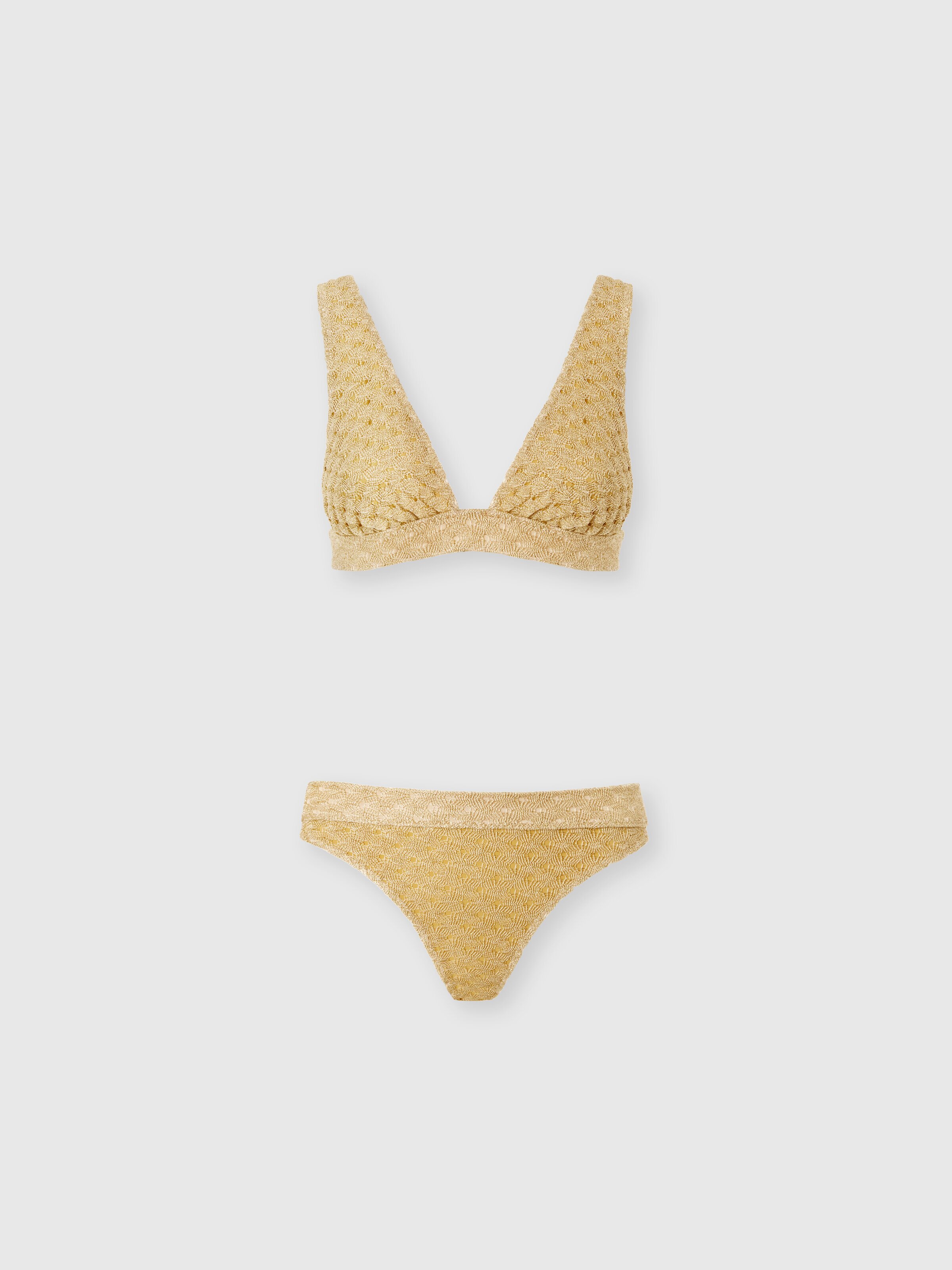 Bikini bralette de viscosa lamé con confección raschel, Dorado - 0