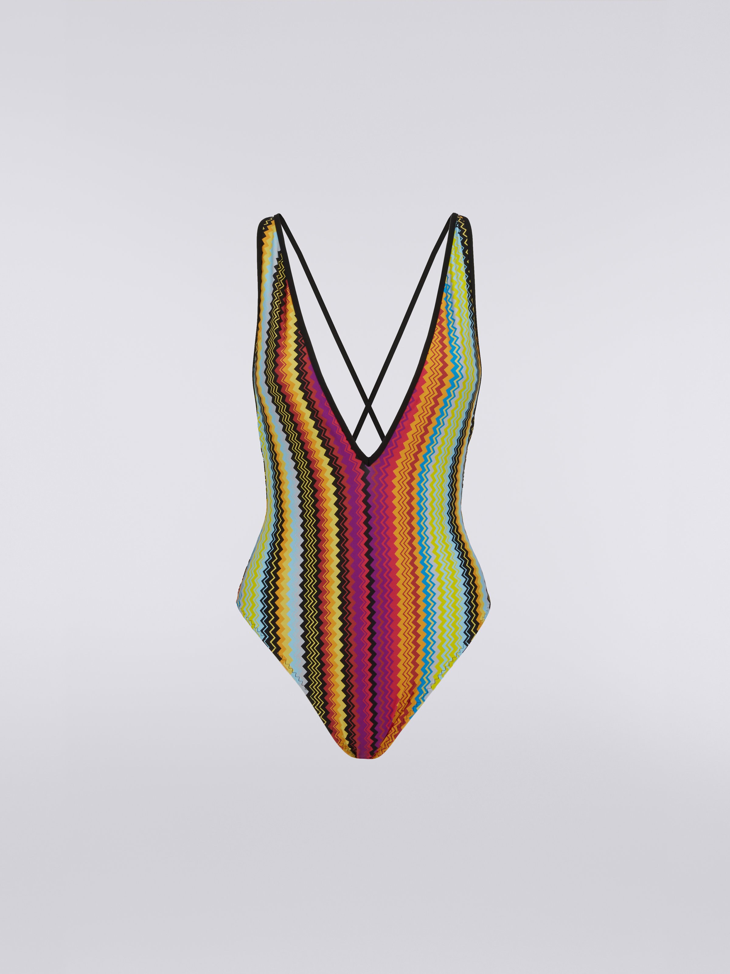 Maillot de bain une pièce avec décolleté en V, Multicolore  - 0