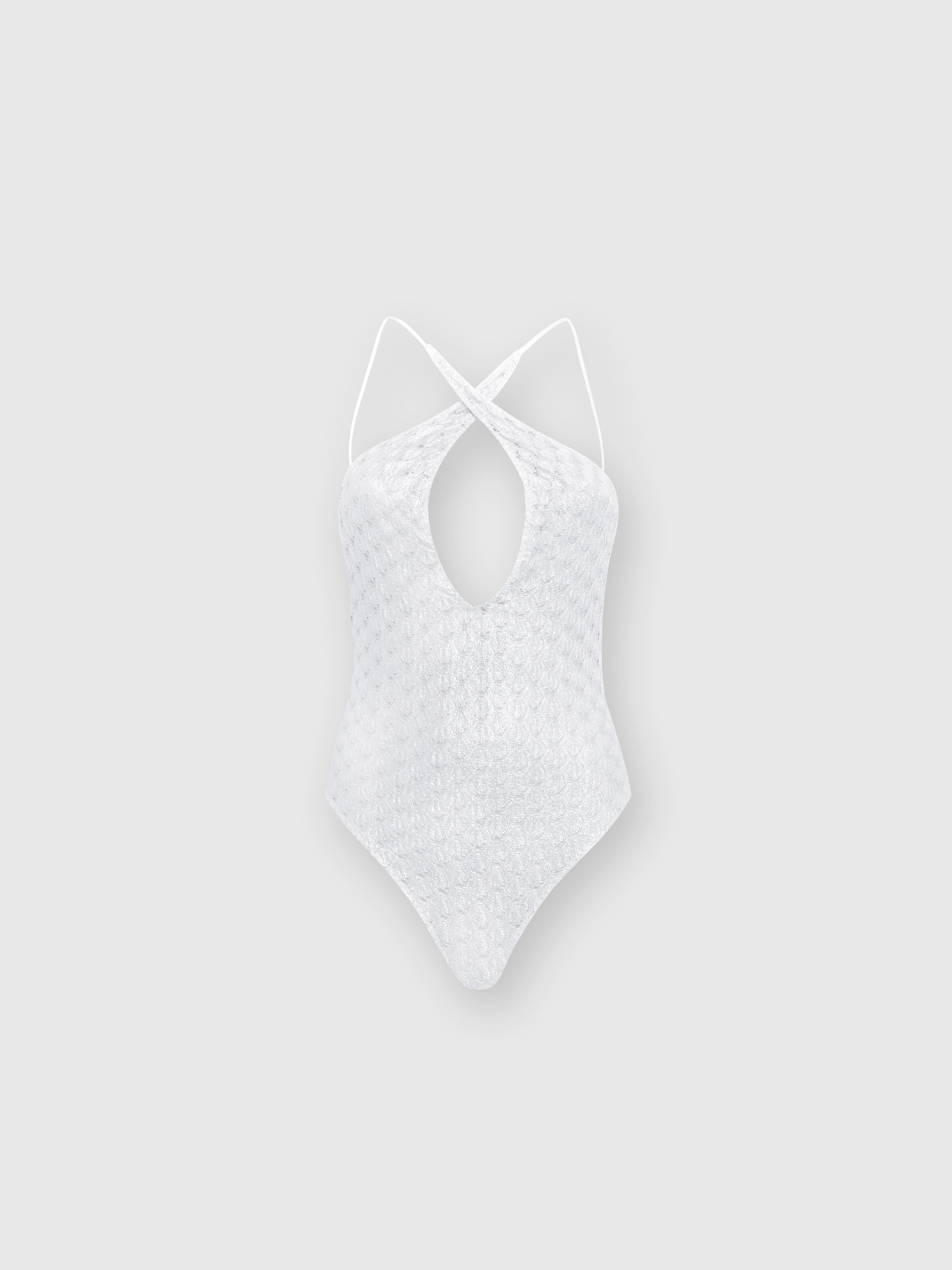 One-piece swimming costume in lace-effect viscose, White  - 0