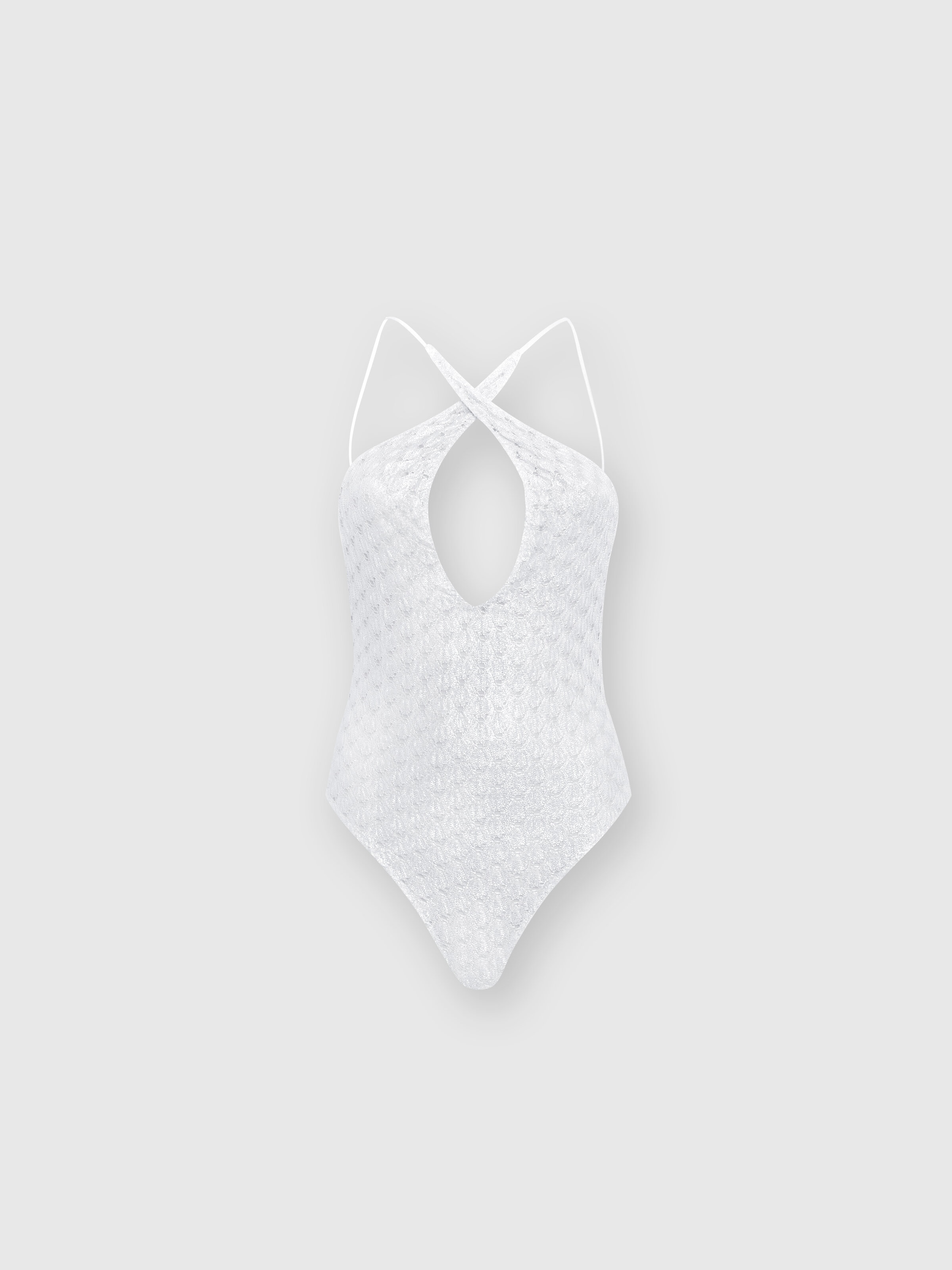 Maillot de bain une pièce en viscose à effet dentelle, Blanc  - 0