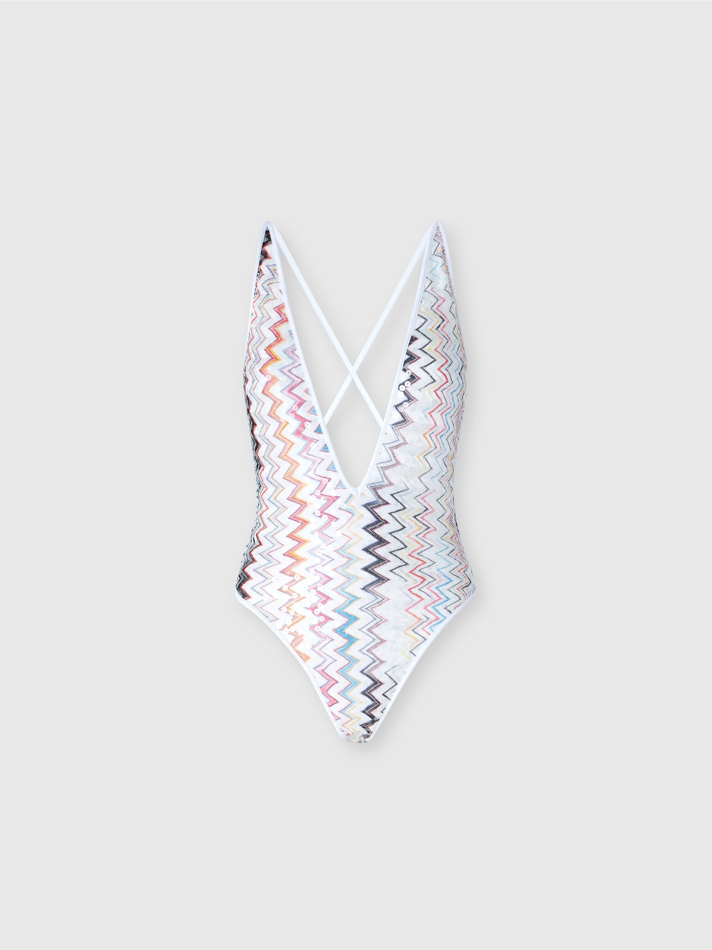 One-piece swimsuit with V-neck and sequins, Multicoloured  - 0