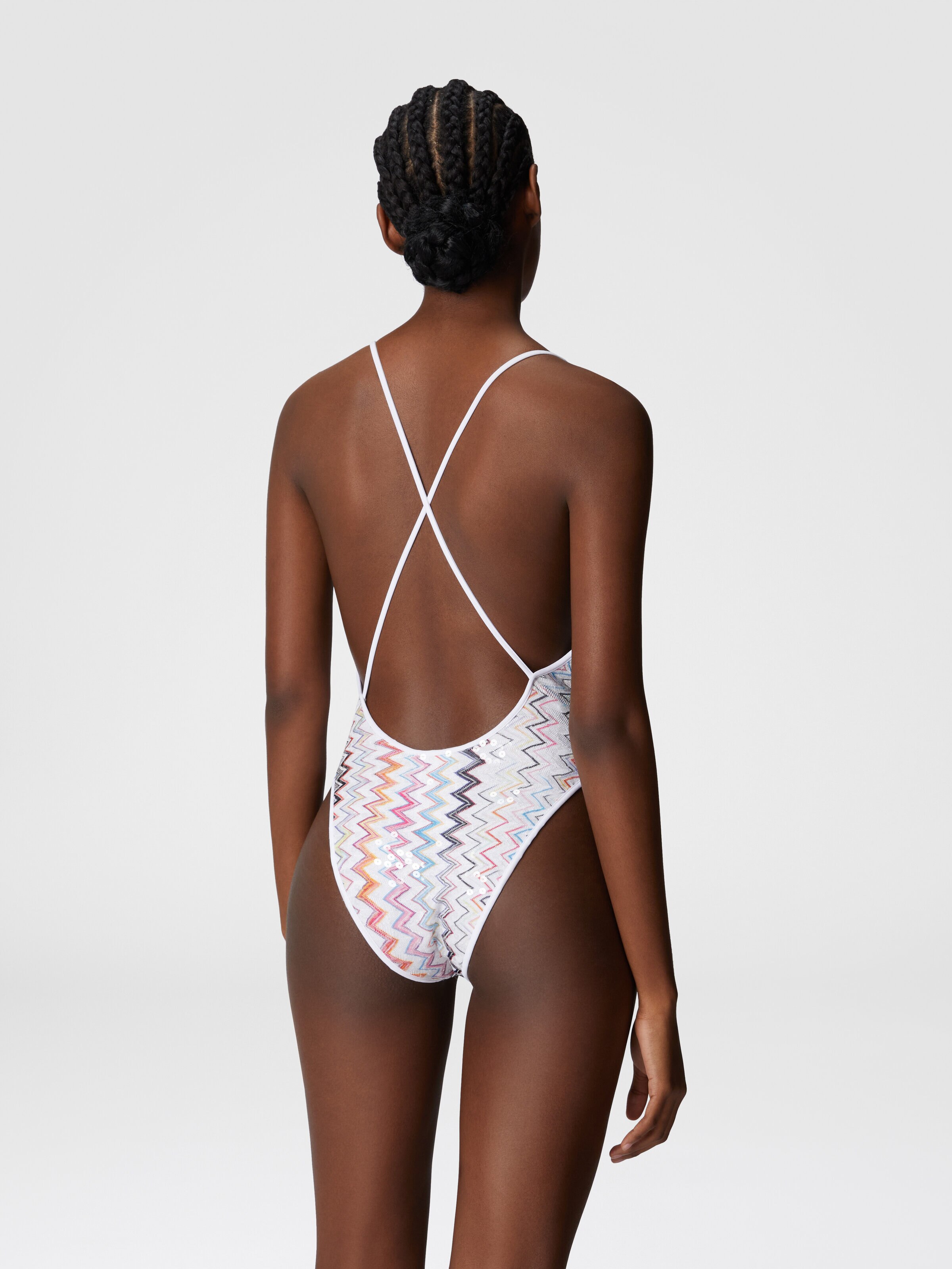 One-piece swimsuit with V-neck and sequins, Multicoloured  - 2
