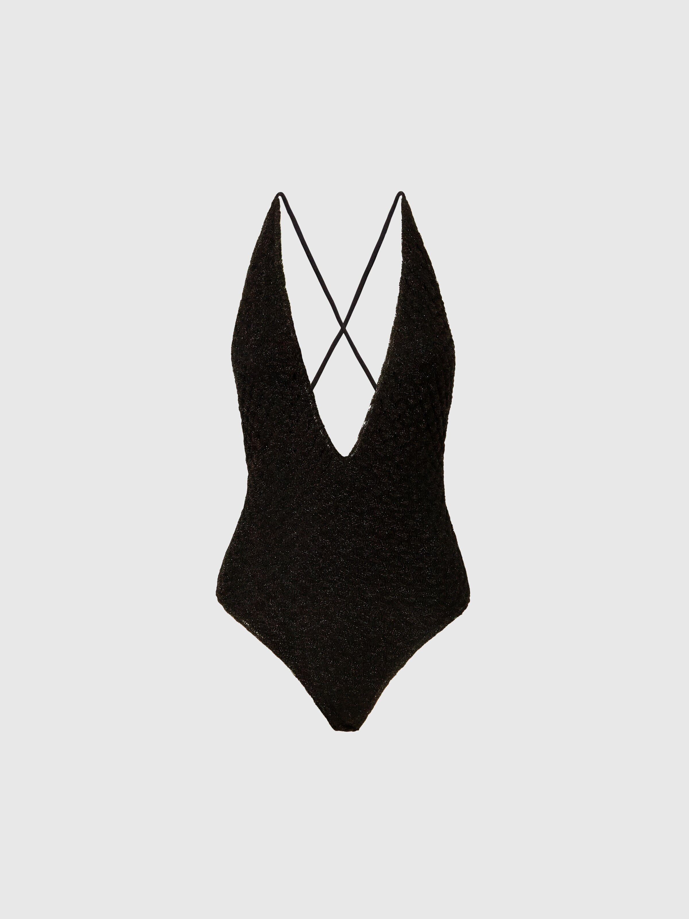 One-piece swimsuit in lamé viscose with raschel workmanship, Black - 0