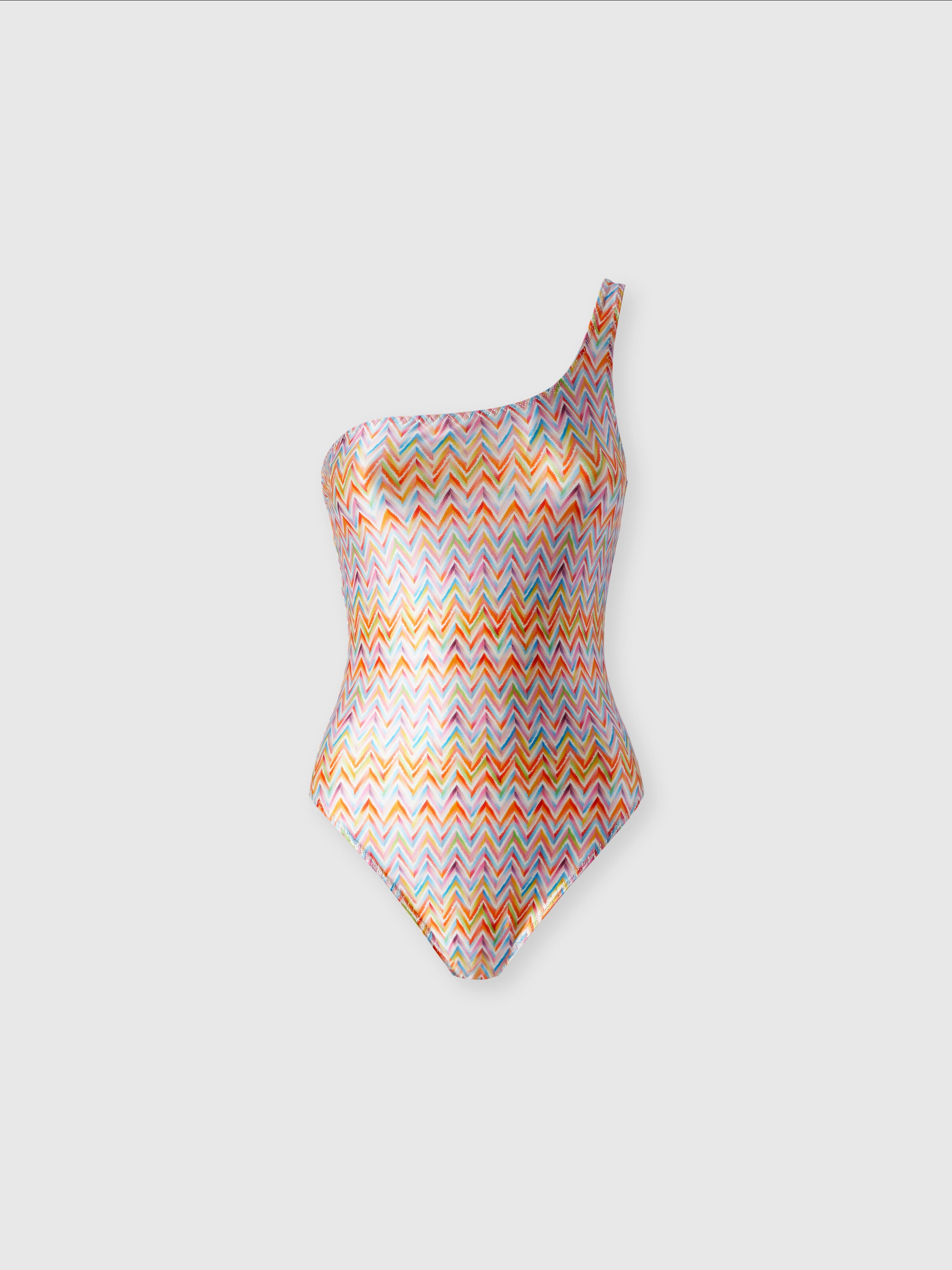 One-shoulder swimsuit in technical fabric, Multicoloured  - 0