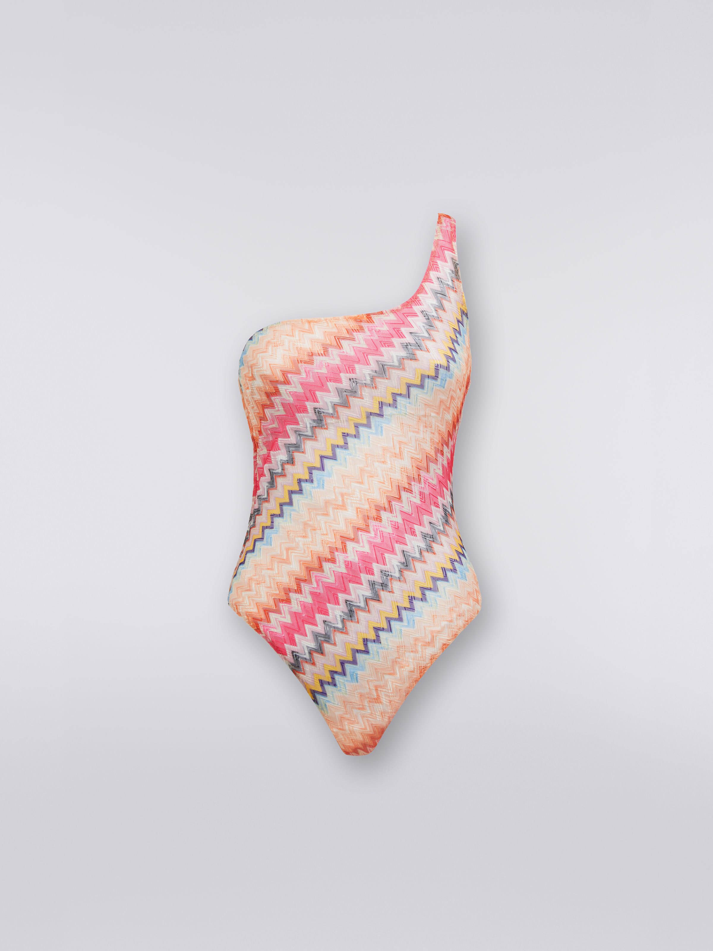 Bañador de una pieza de un solo hombro en viscosa de espigas, PINK SHADE CHEVRON - 0