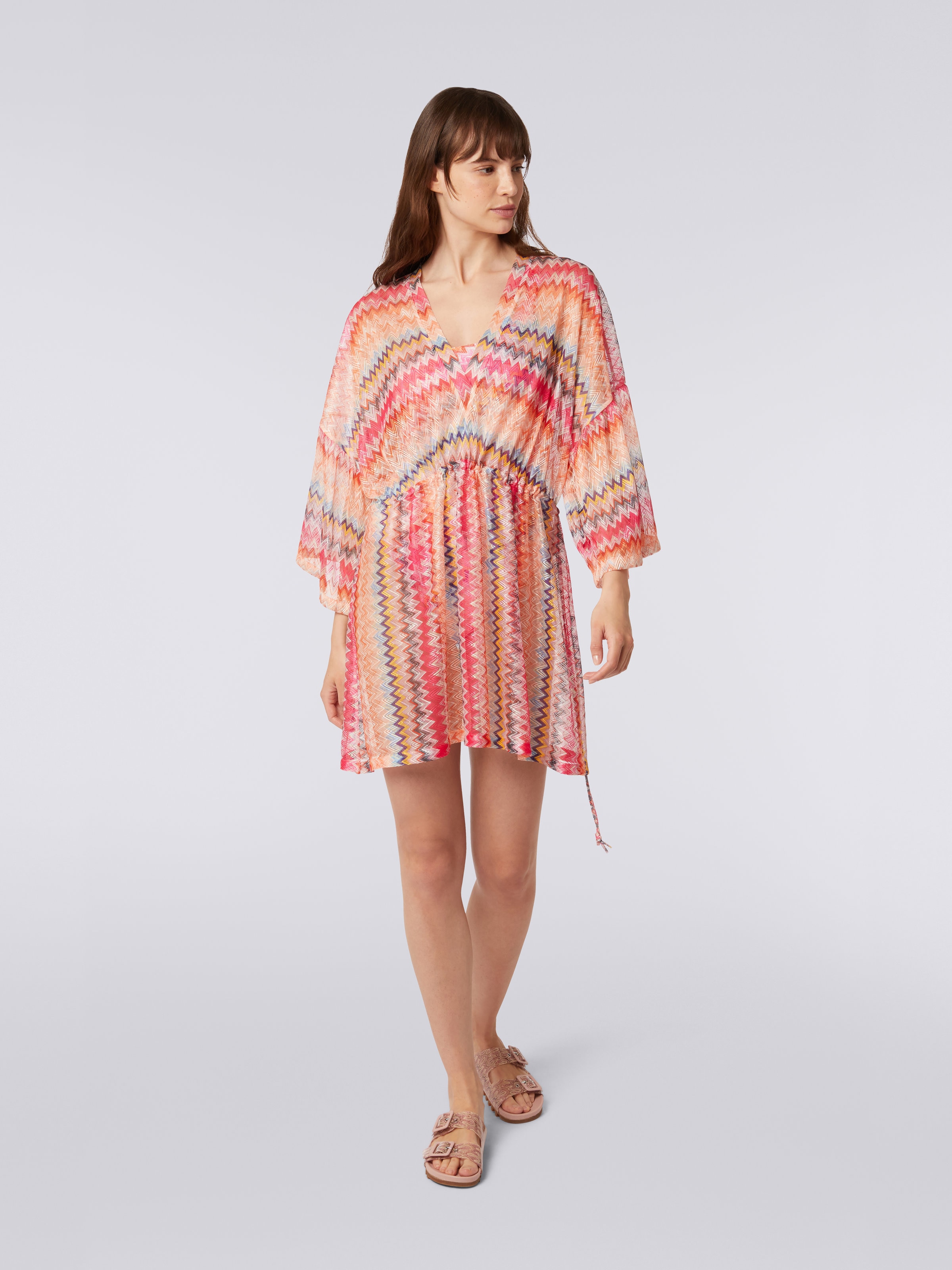 Short chevron viscose tulle cover up, Pink - 1
