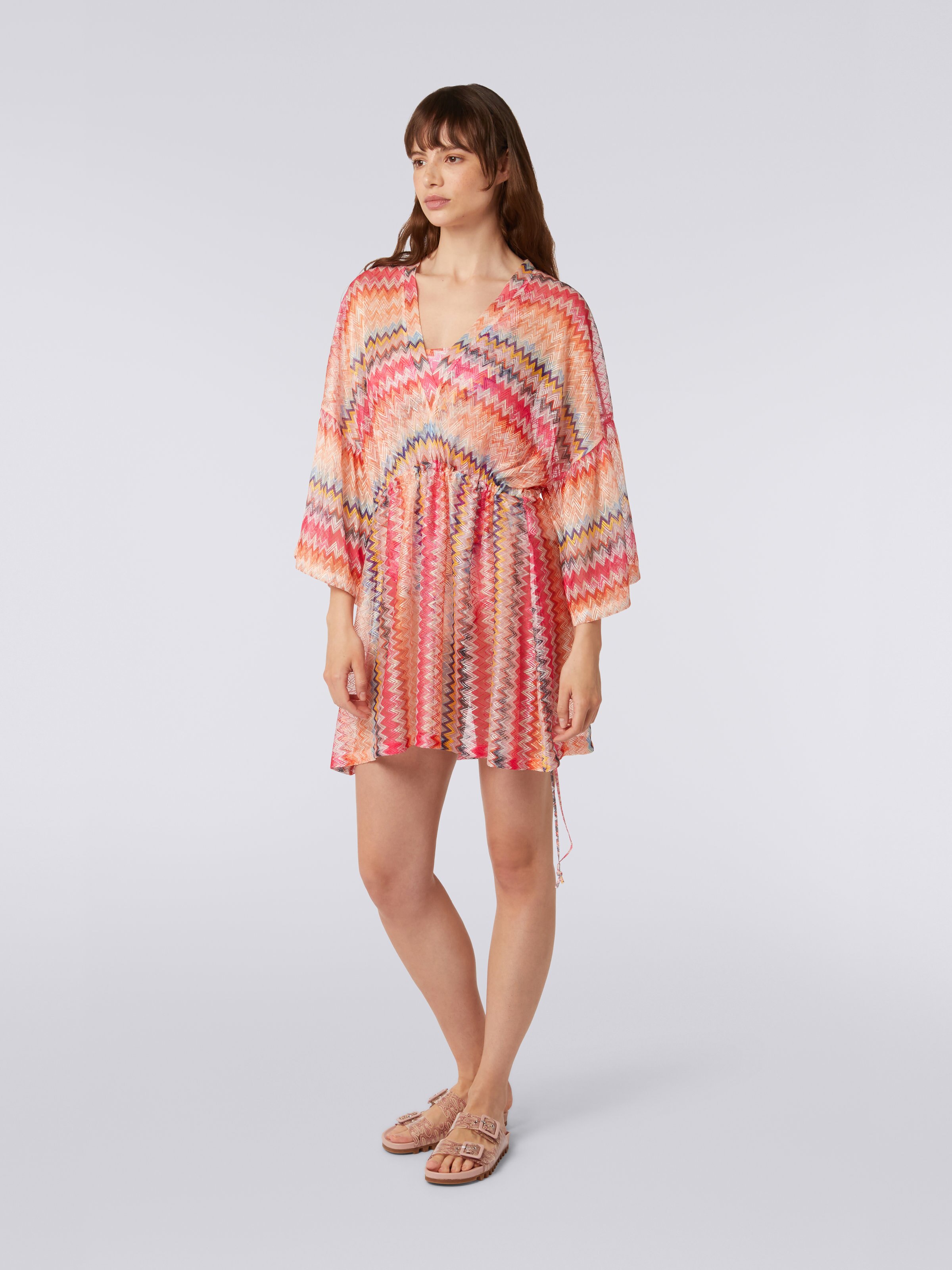 Short chevron viscose tulle cover up, Pink - 2