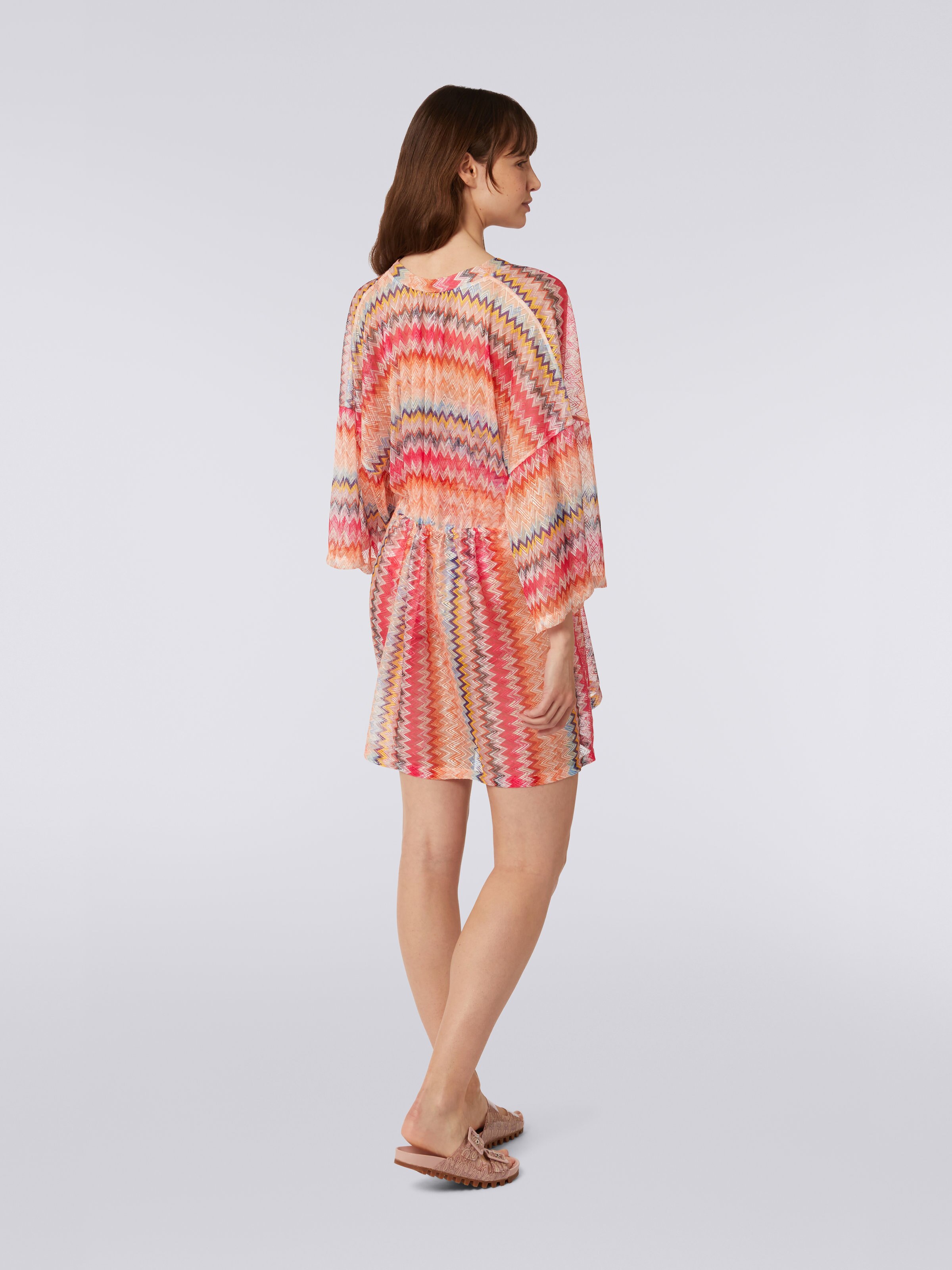 Short chevron viscose tulle cover up, Pink - 3