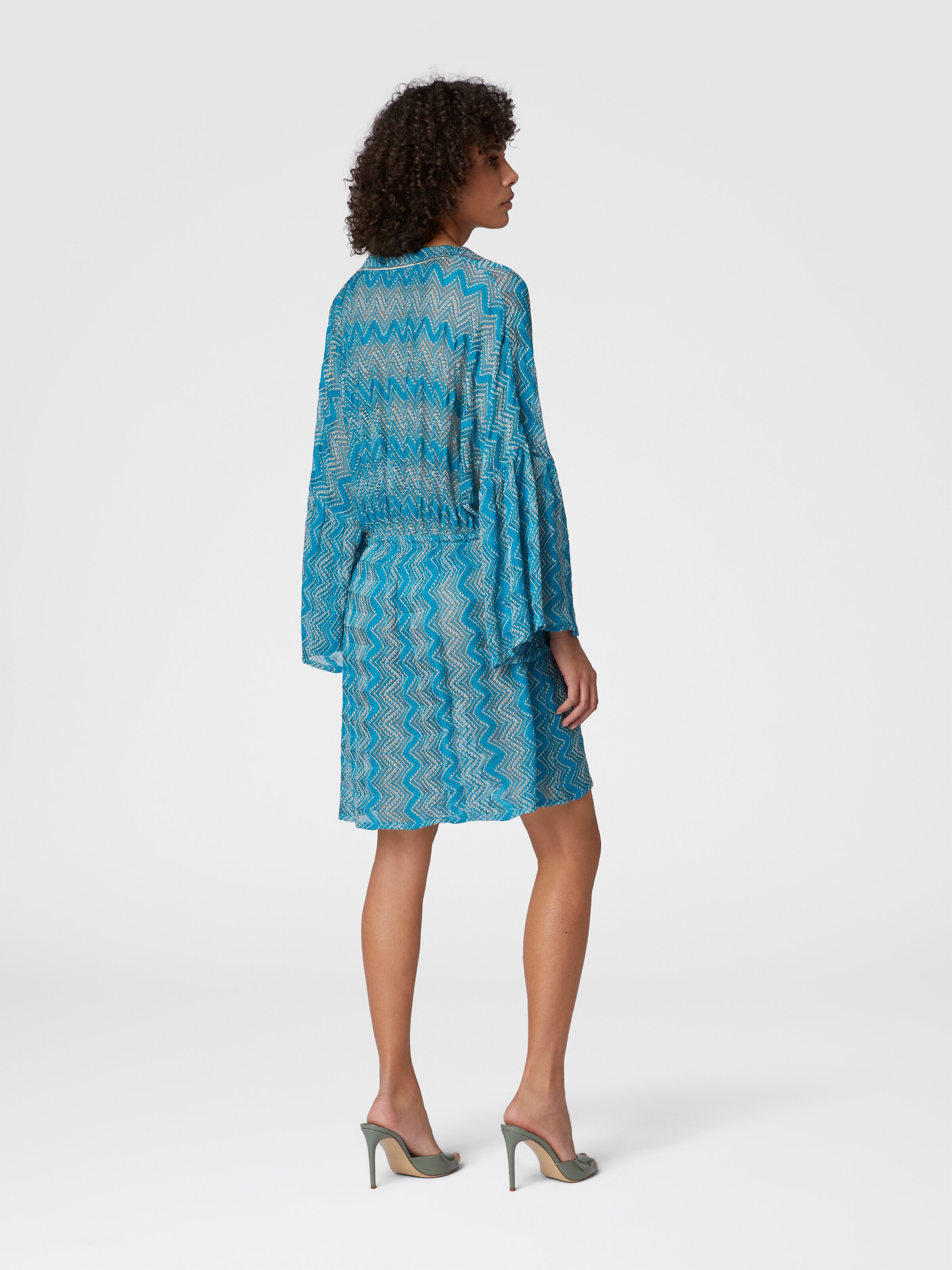 Cover-up dress in zig zag lamé viscose with wide sleeves, Green - 2