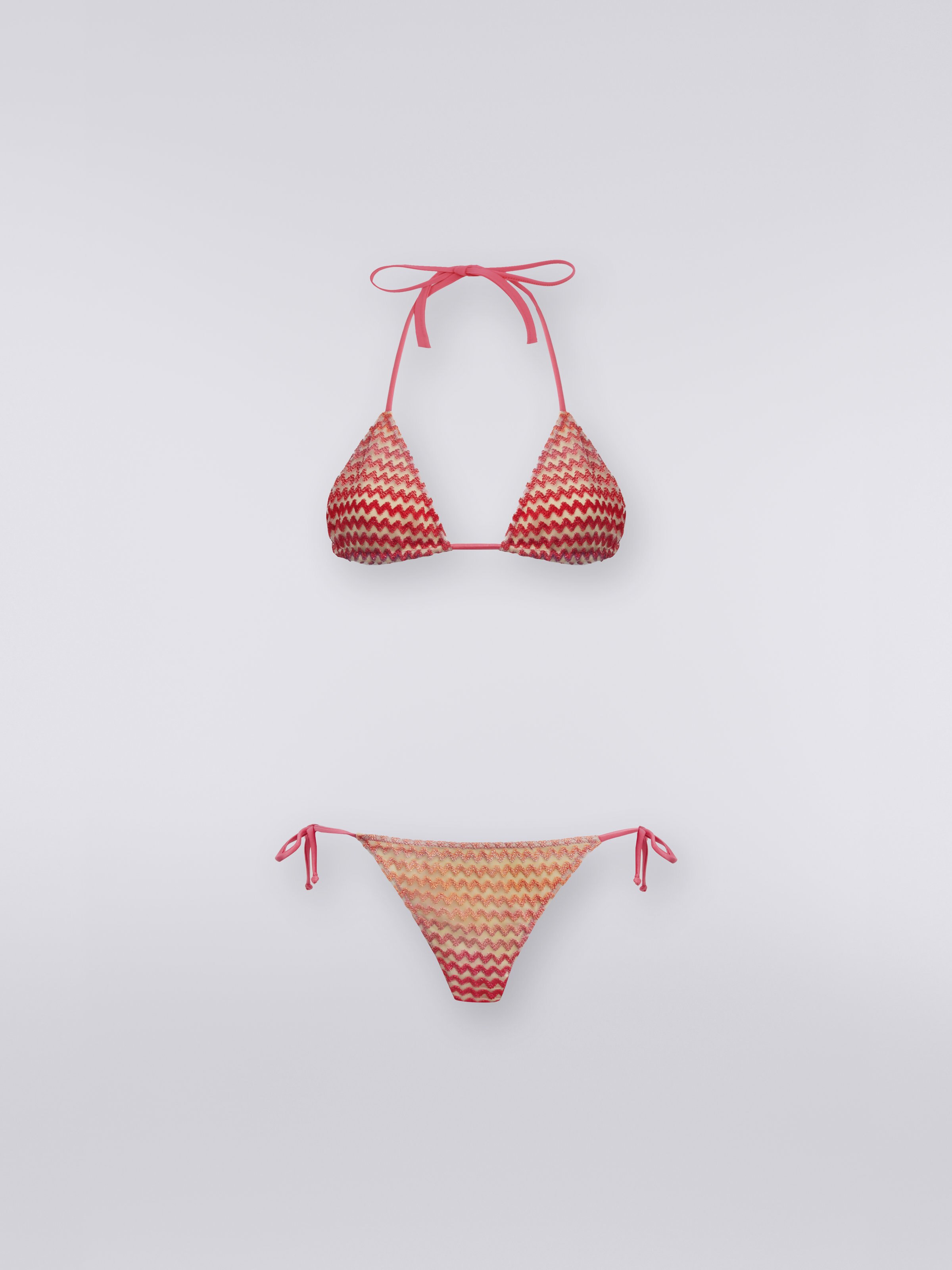 Bikini in tulle con zig zag multicolore, Rosa - 0