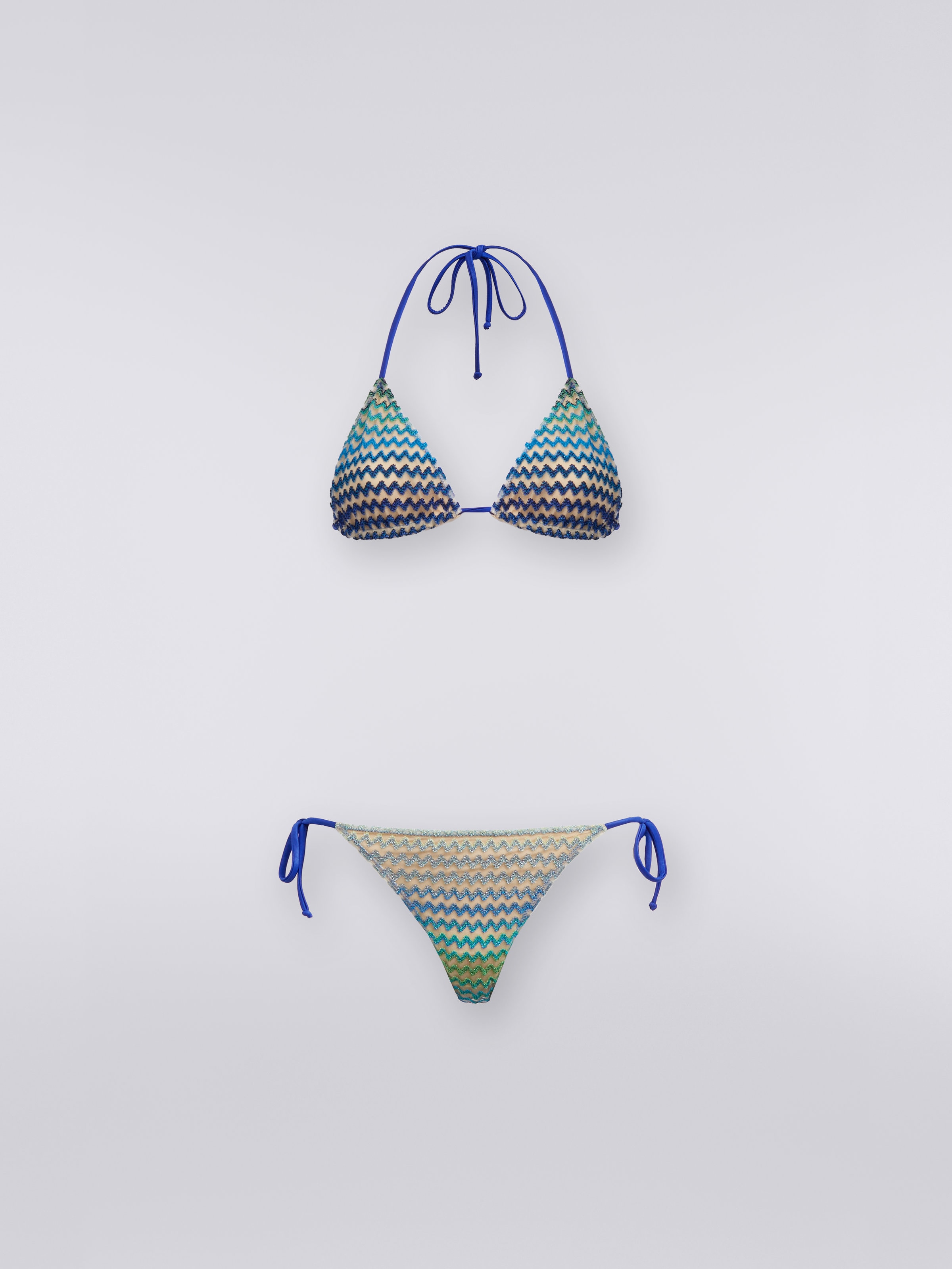 Bikini in tulle con zig zag multicolore, Blu - 0