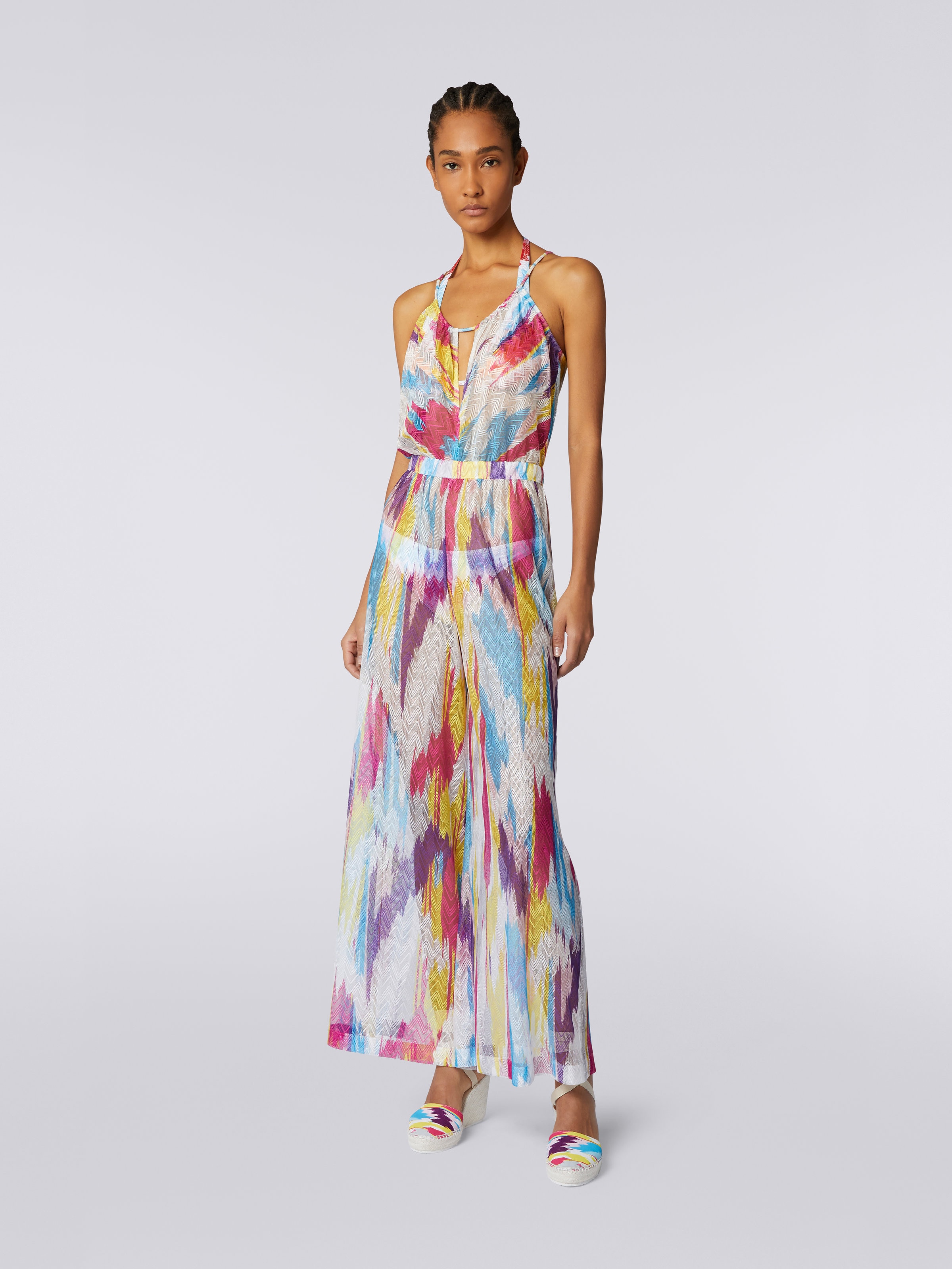 Slub tulle cover up jumpsuit, Multicoloured  - 1