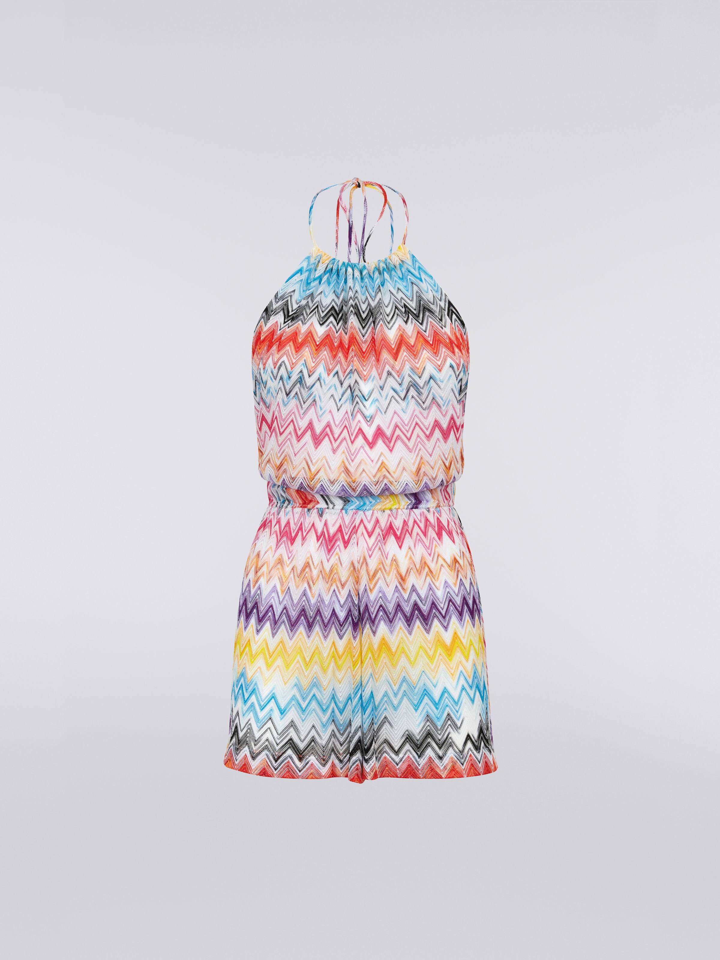 Mono corto en punto de viscosa flameada en zigzag, Multicolor  - 0