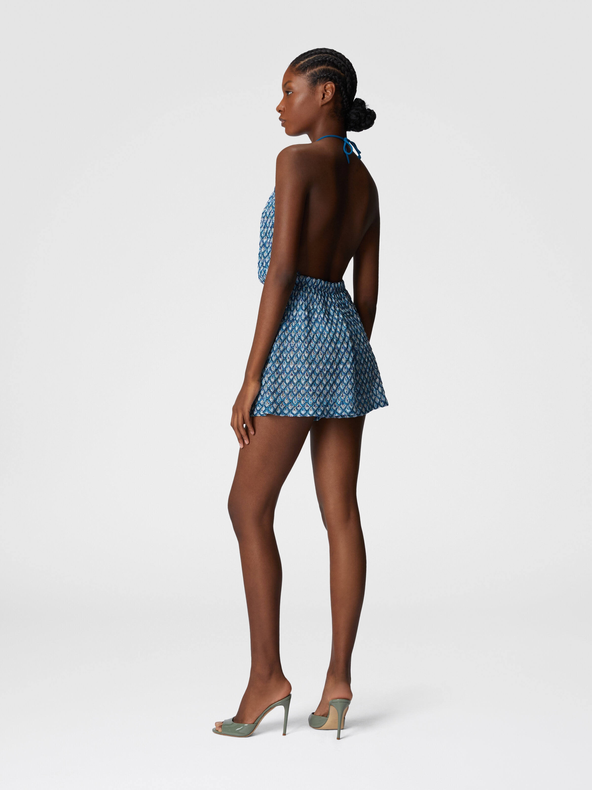 Viscose shorts jumpsuit with lamé shell motif, Multicoloured  - 2