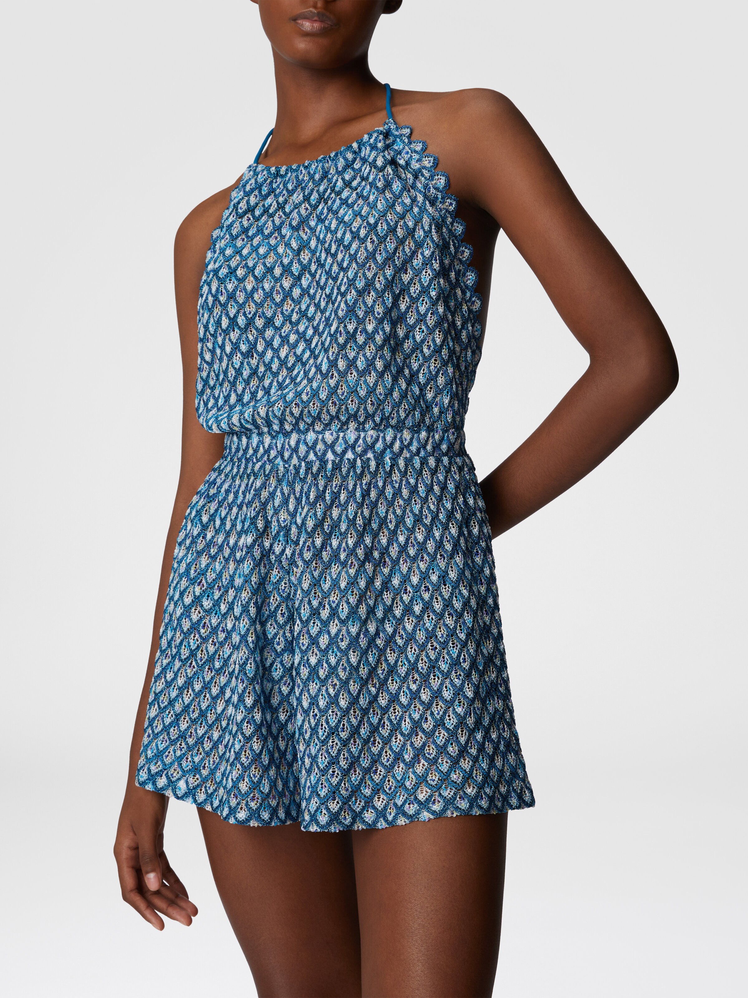 Viscose shorts jumpsuit with lamé shell motif, Multicoloured  - 4