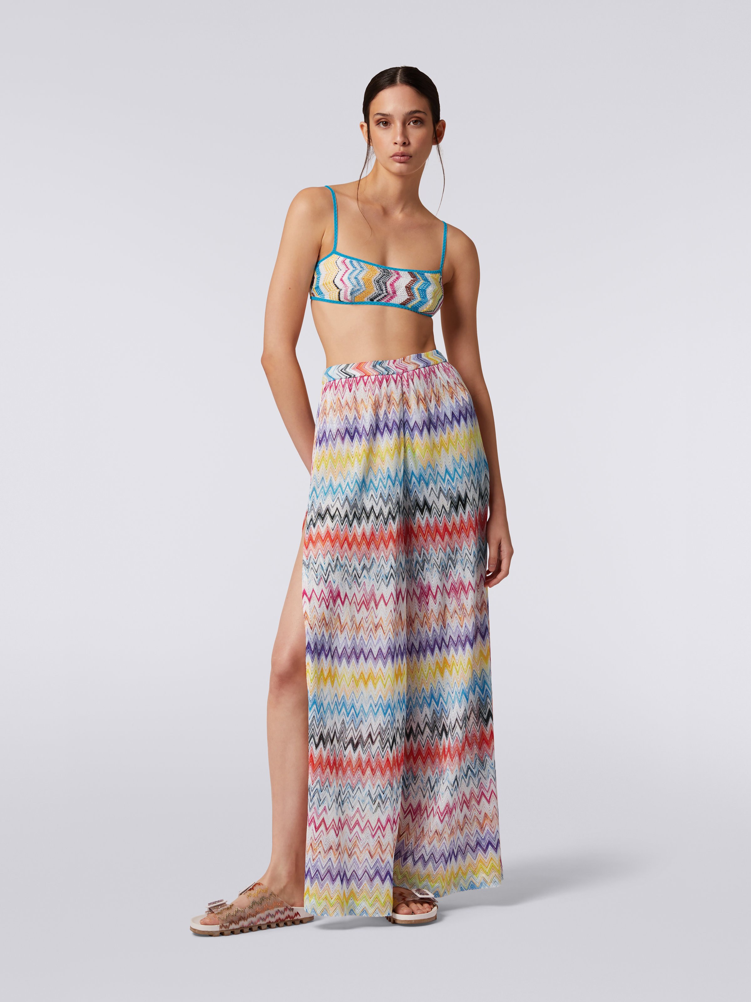 Pantalon de plage en viscose avec fente latérale, Multicolore  - 1