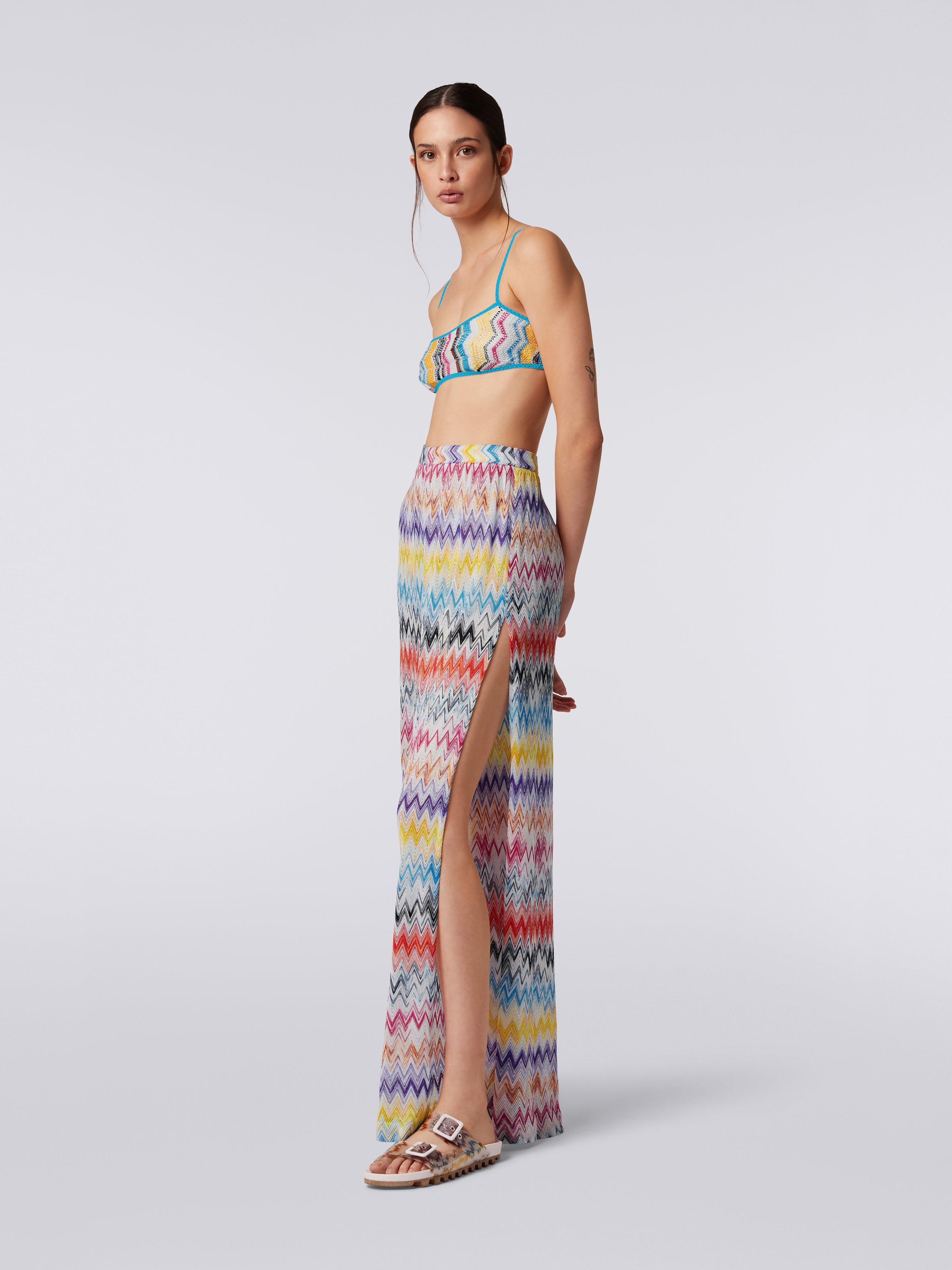 Pantalon de plage en viscose avec fente latérale, Multicolore  - 2