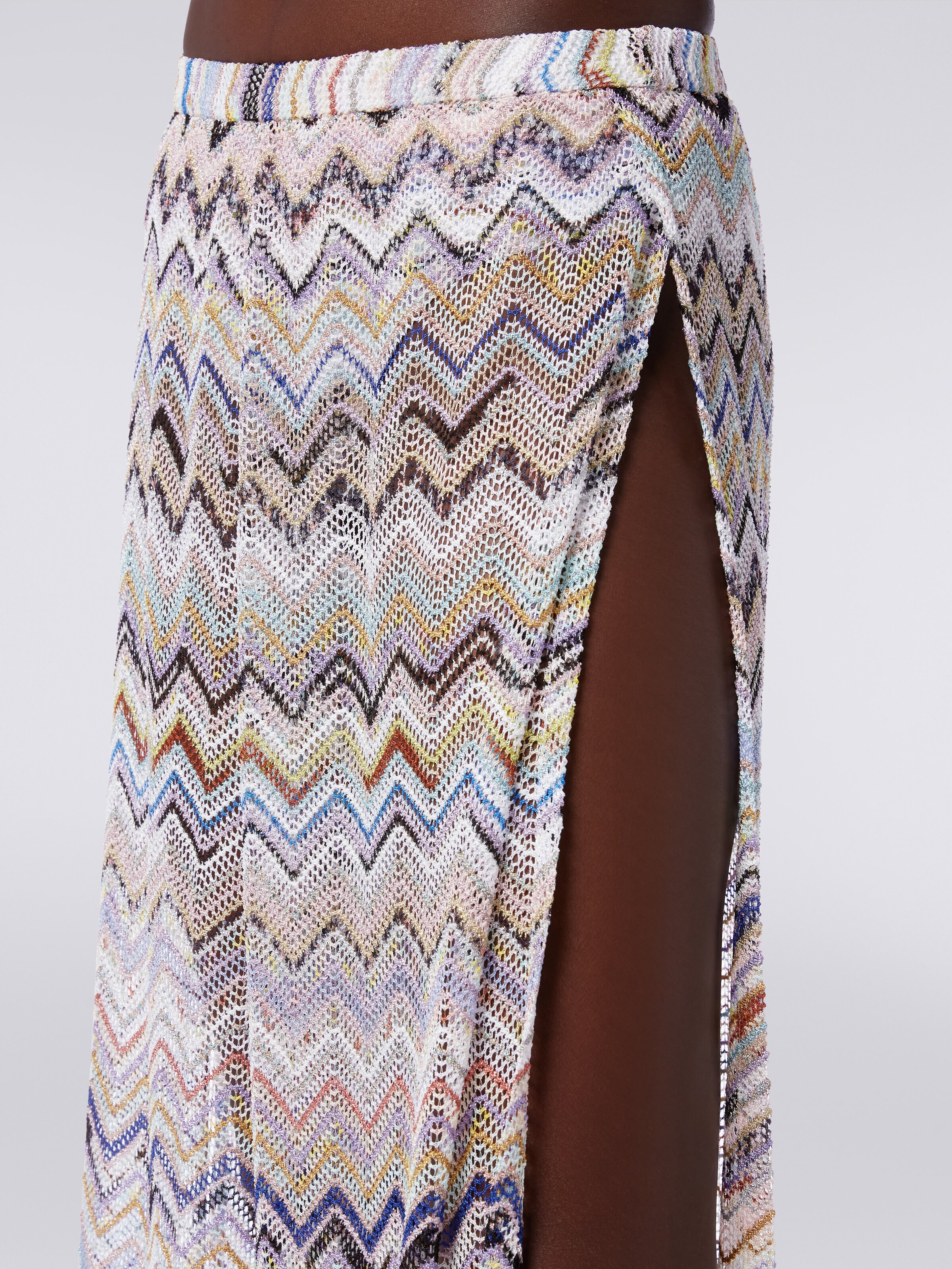 Pantalones de punto de viscosa de malla zigzag con lúrex, Multicolor  - 4